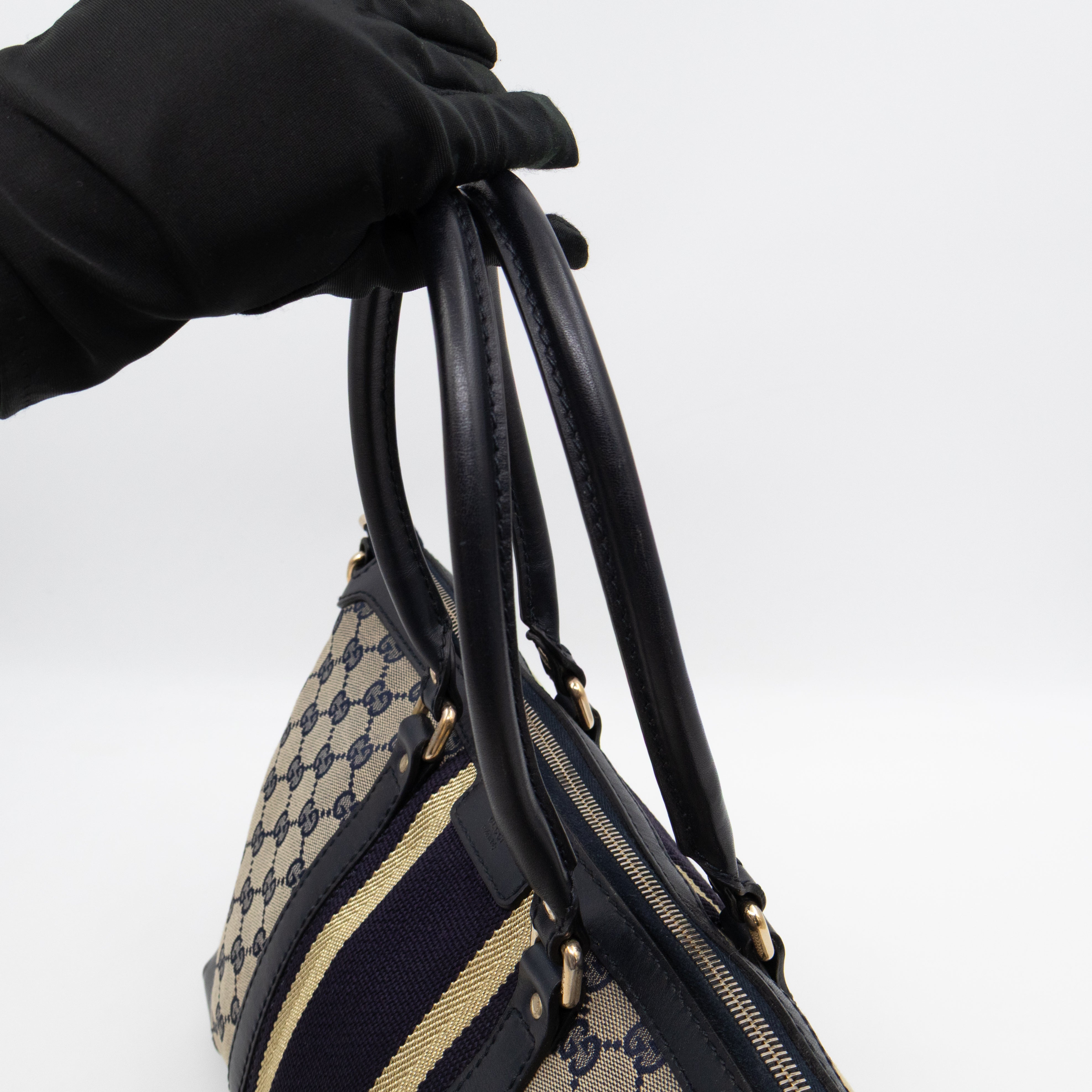 Web Tote Bag Medium GG Canvas Blue Leather