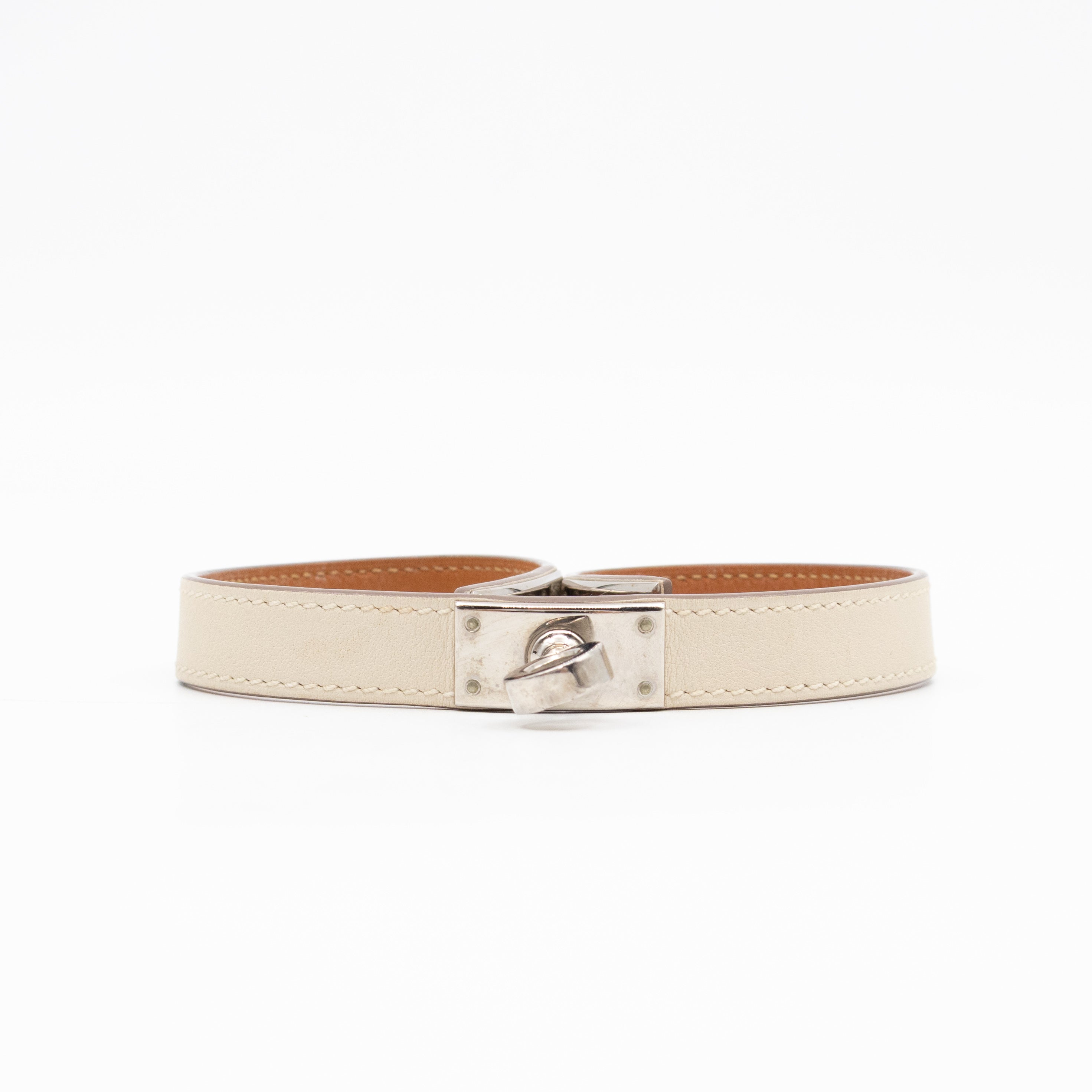 Kelly Double Tour Bracelet White Leather Silver