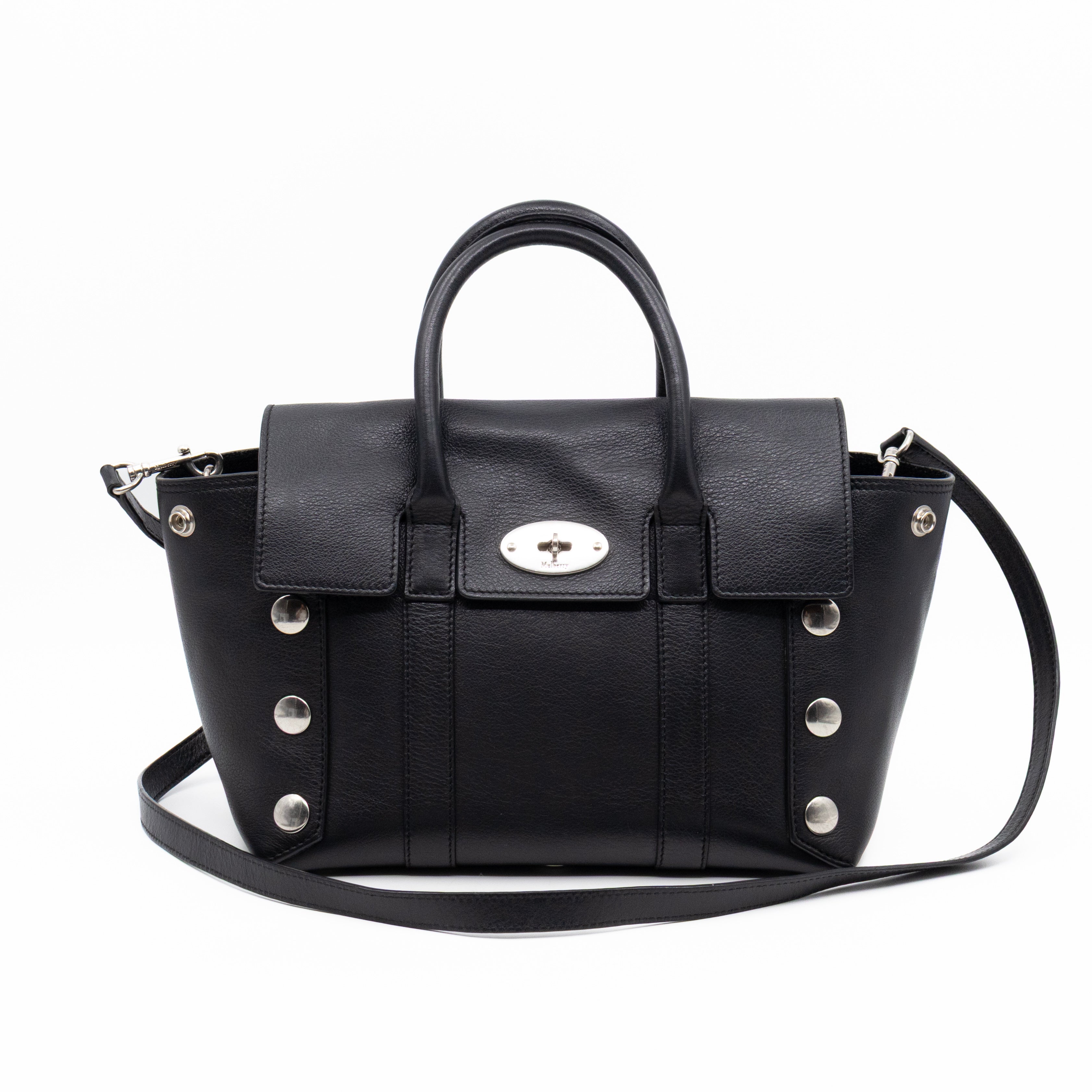 Small New Bayswater Studded Black Leather