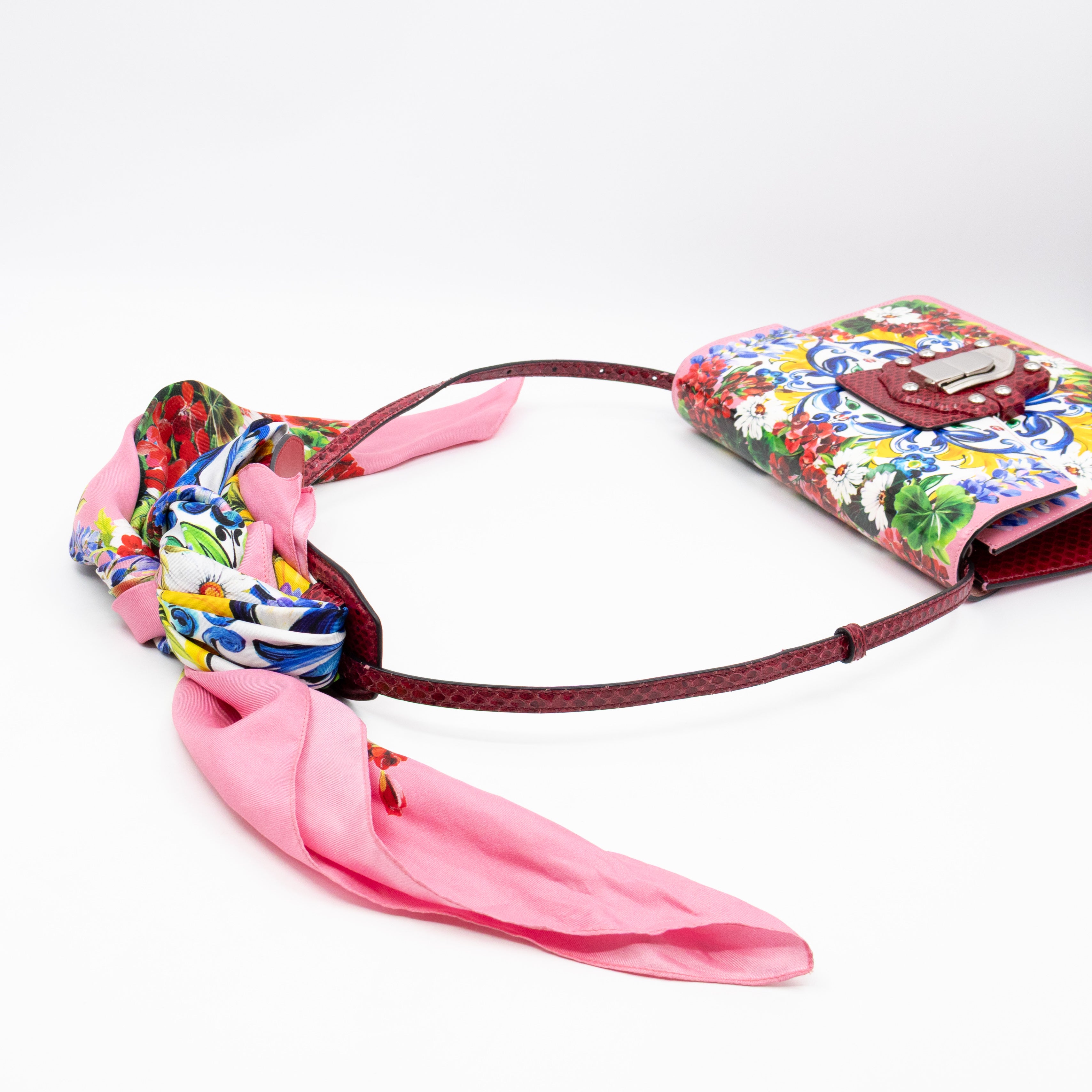 Lucia Twill Bag Majolica Print Leather & Pink Watersnake
