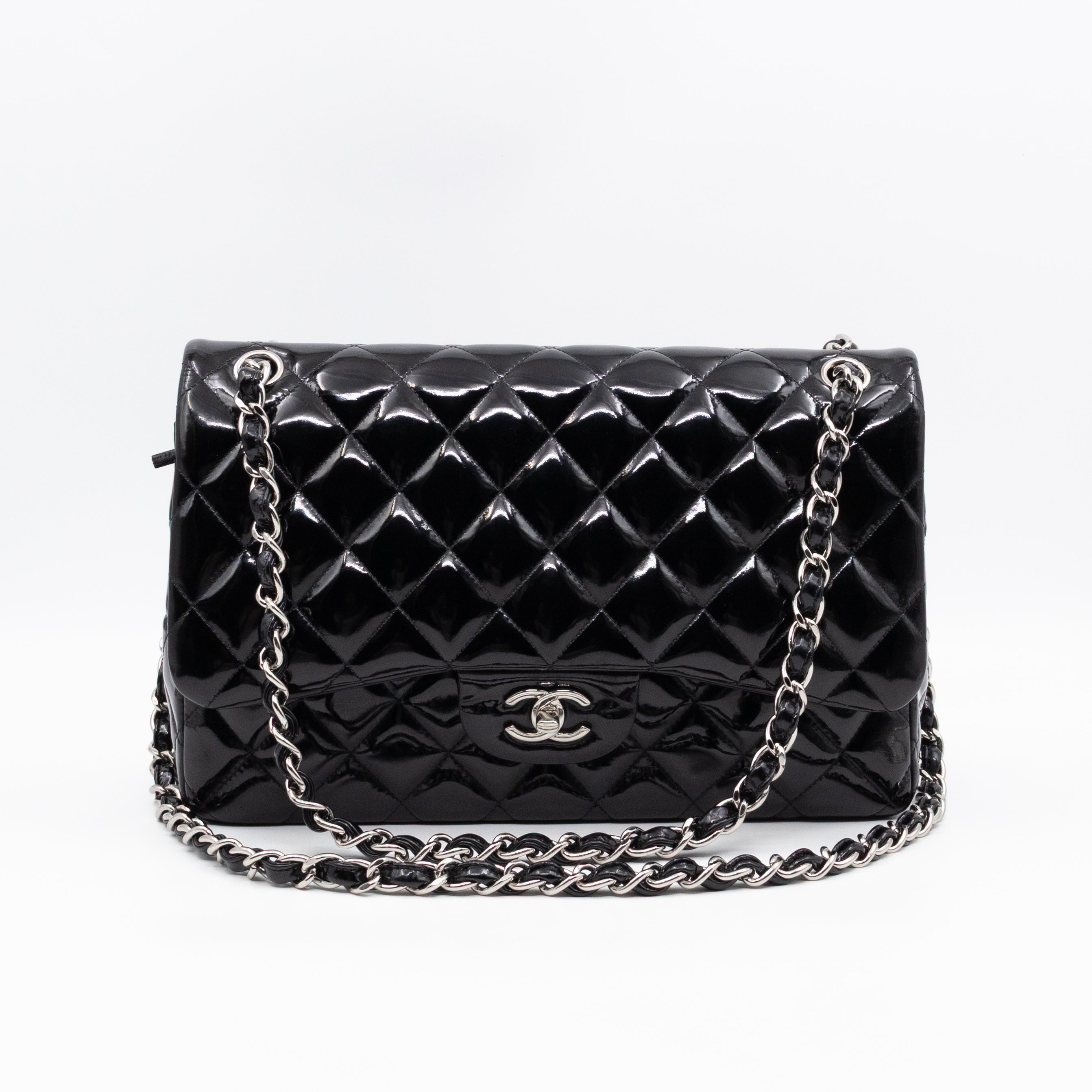 Classic Double Flap Jumbo Black Patent Leather