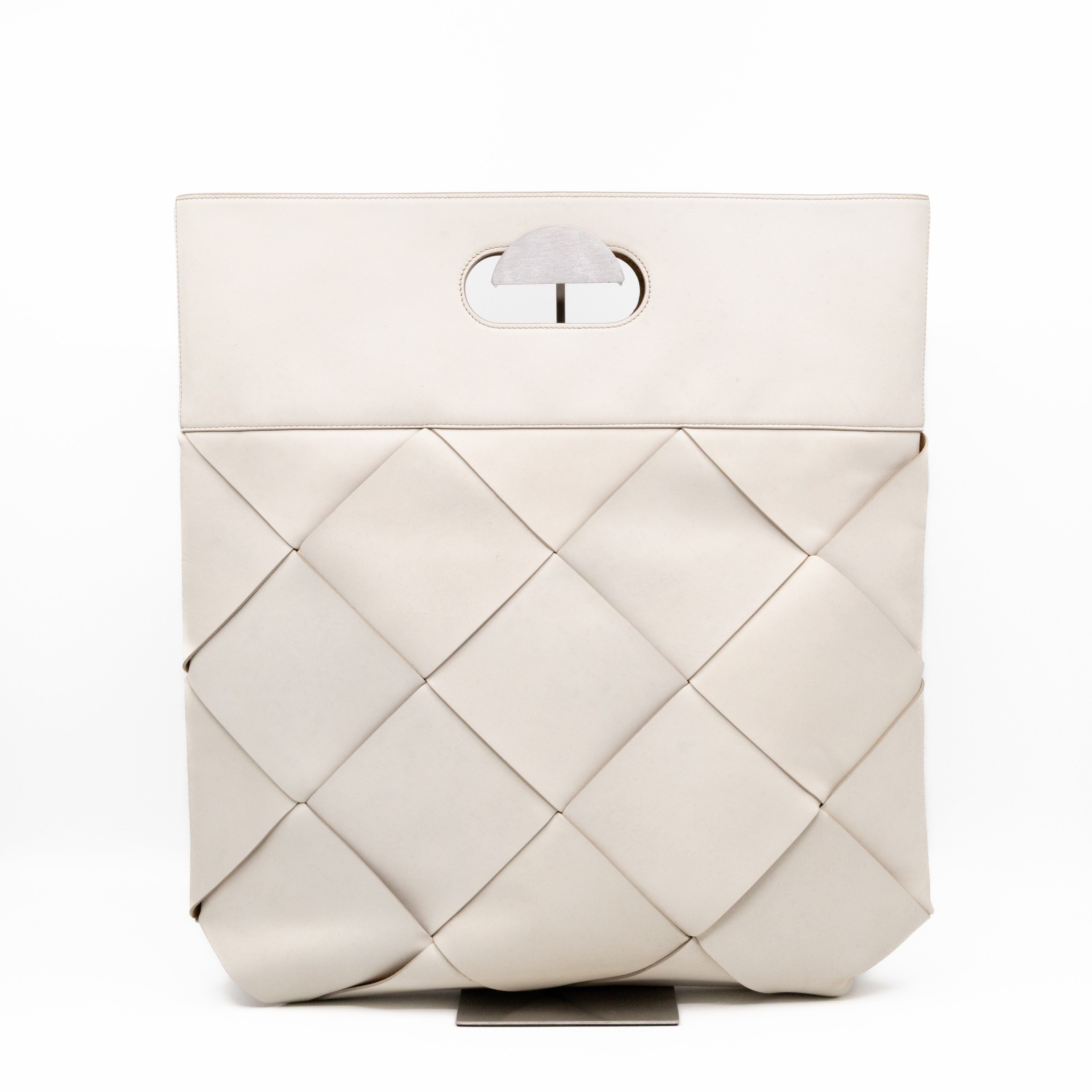 Large Slip Tote White Maxi Intrecciato Leather