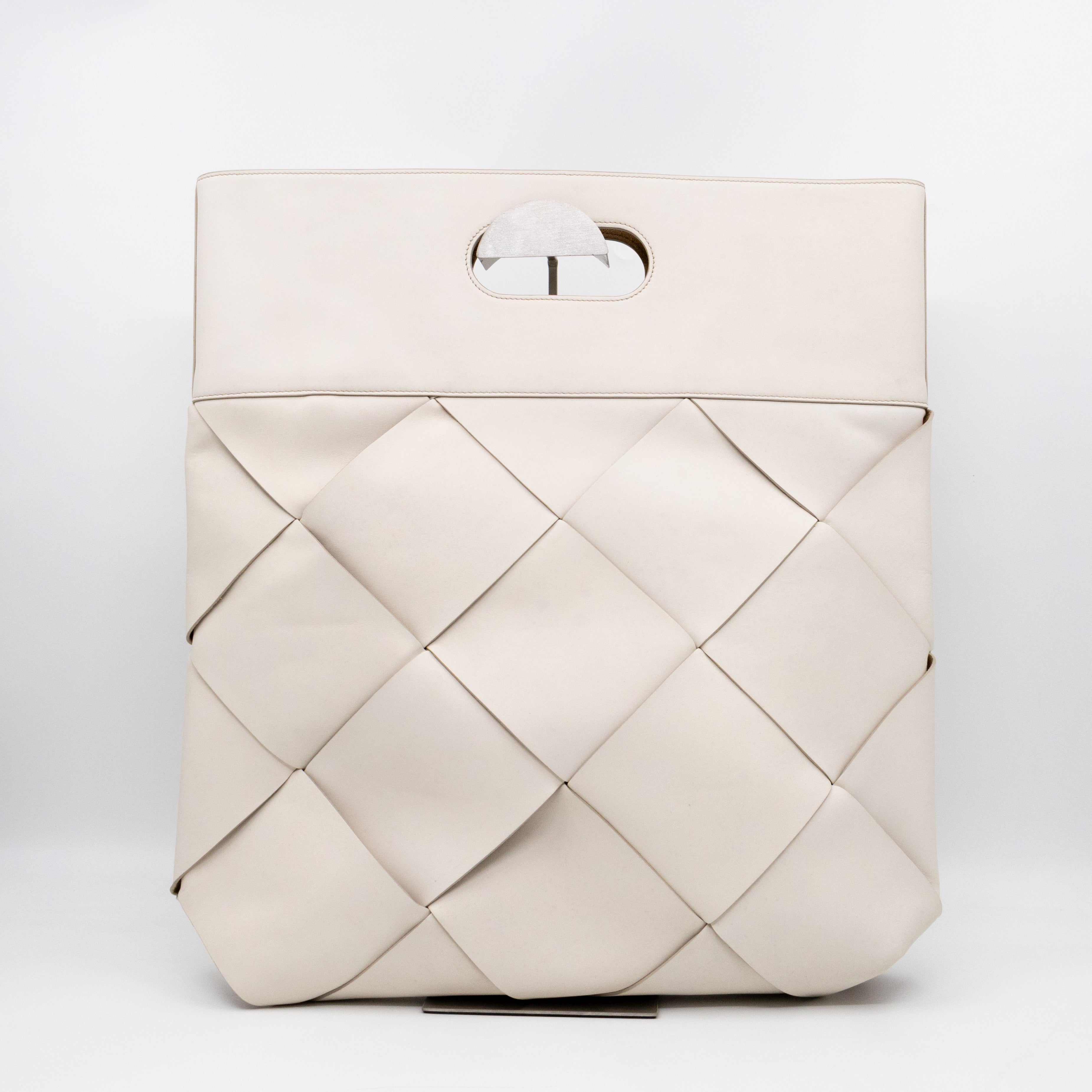 Large Slip Tote White Maxi Intrecciato Leather