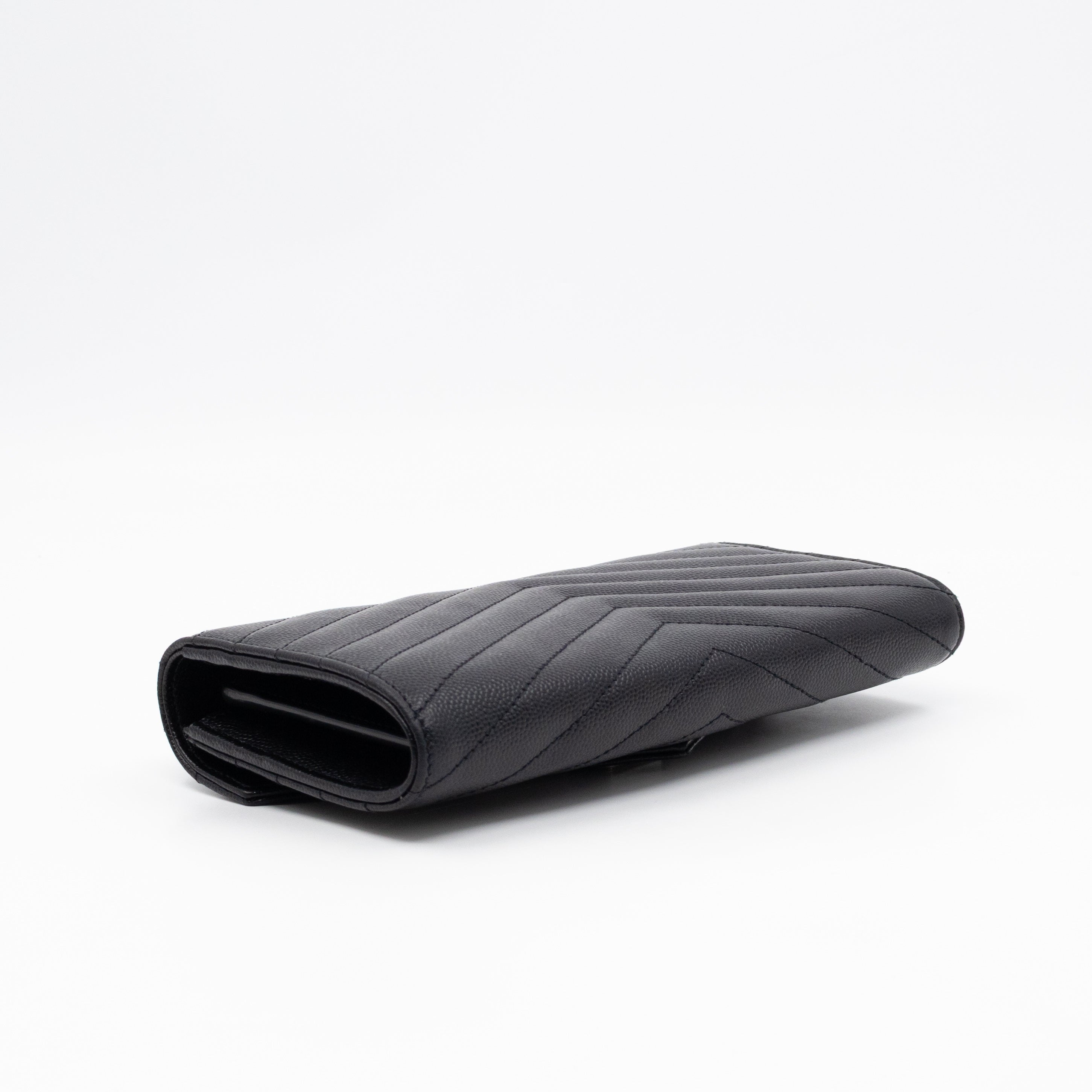Cassandre Envelope Flap Wallet Black Grained Leather