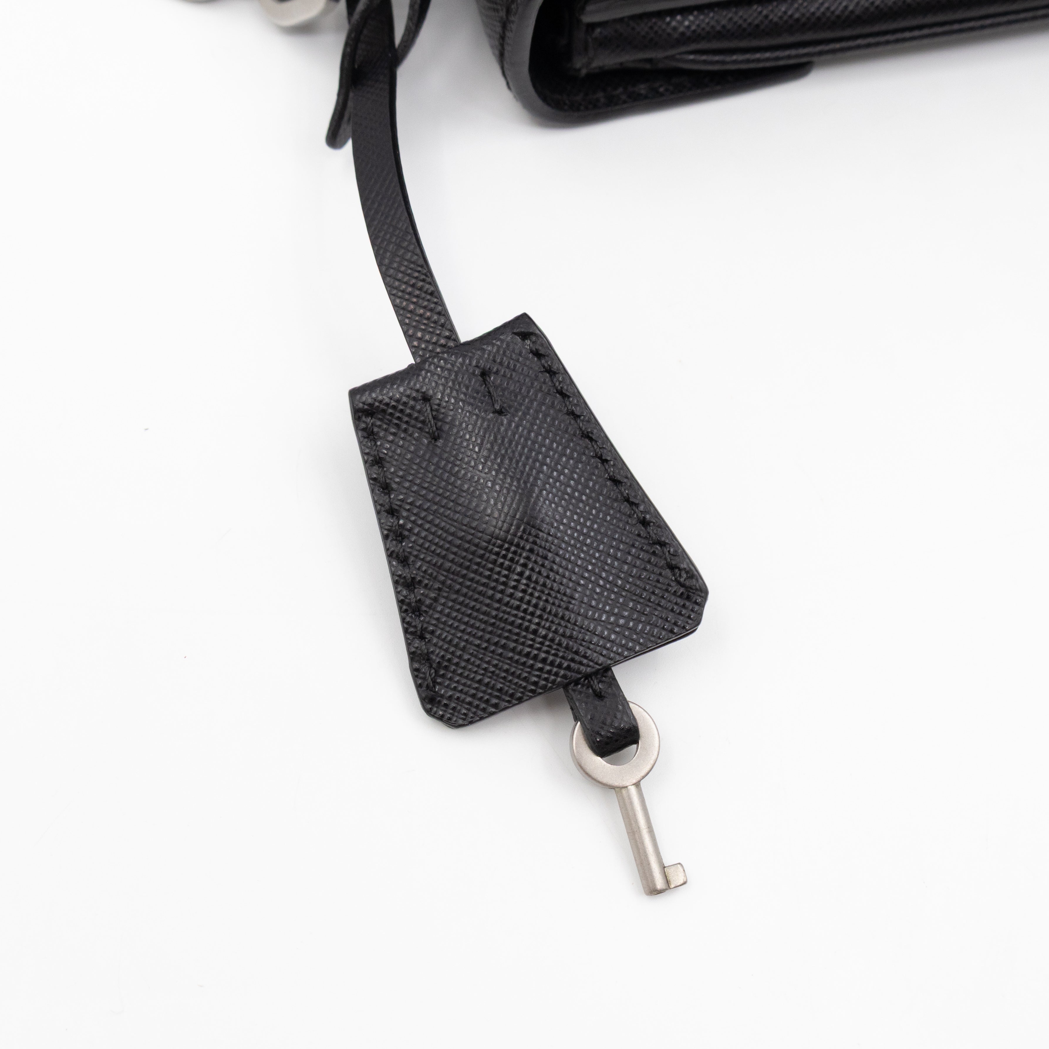 Chain Lock Flap Shoulder Bag Black Saffiano Leather