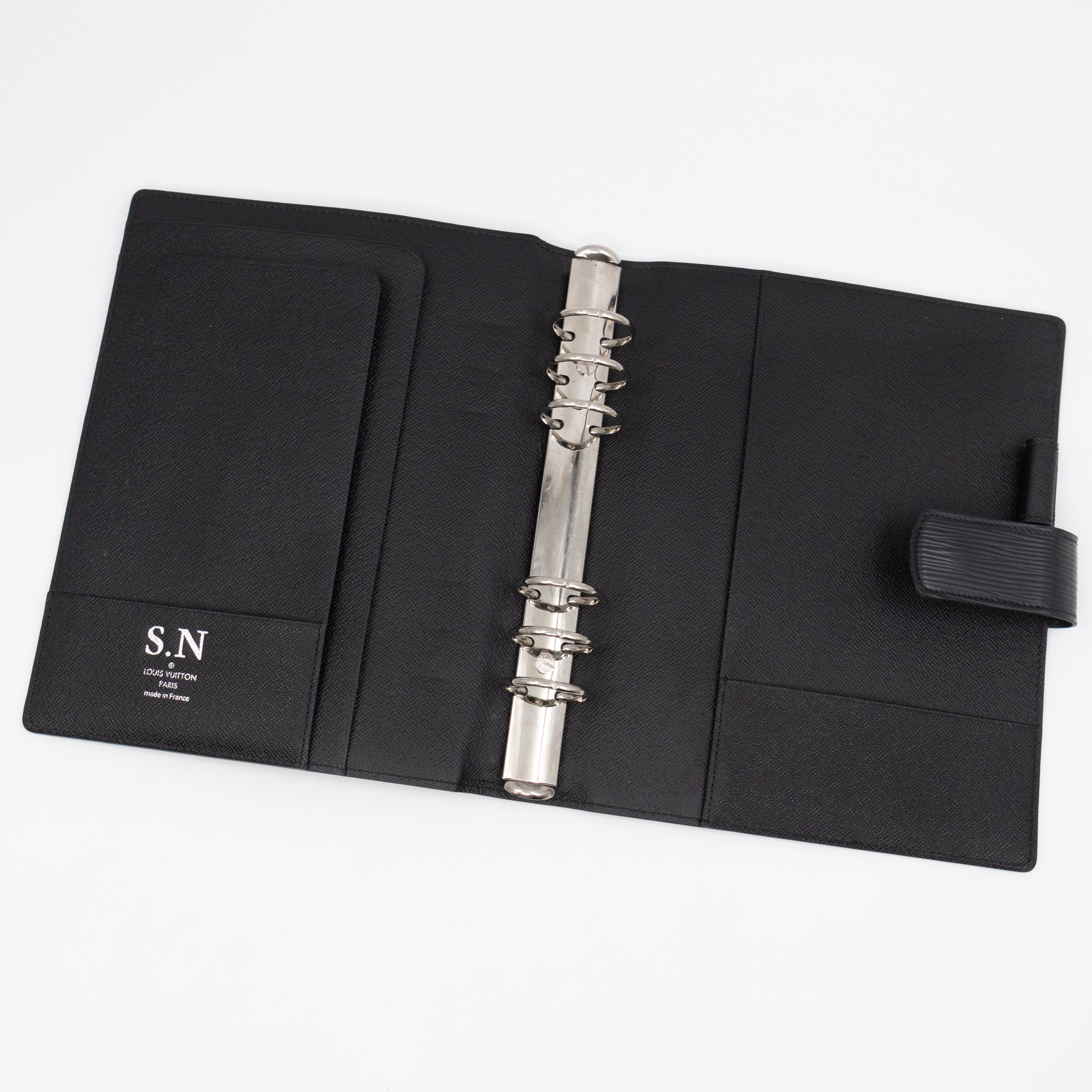 Large Ring Agenda Cover Black Epi Leather