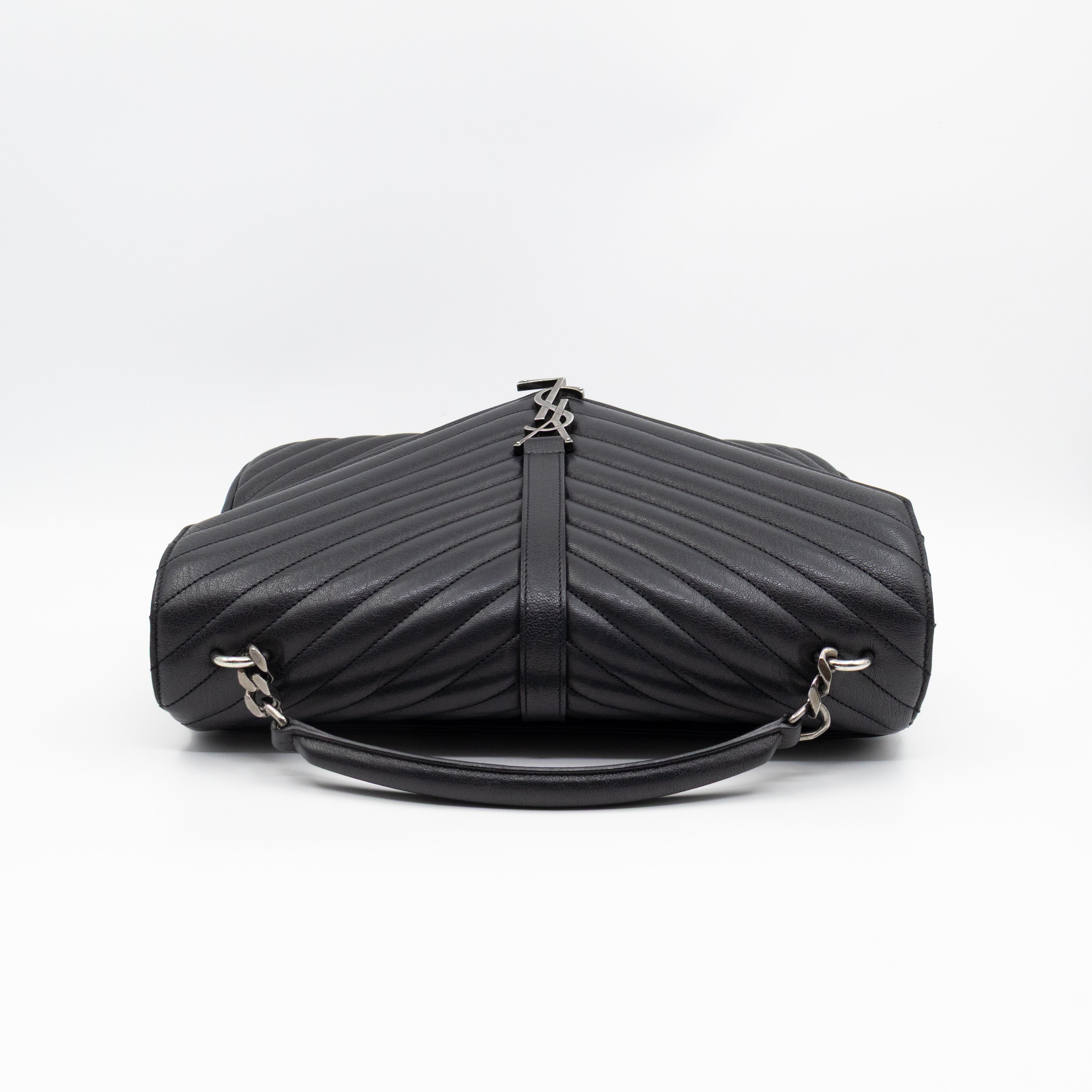 College Large Chevron Quilted Black Leather