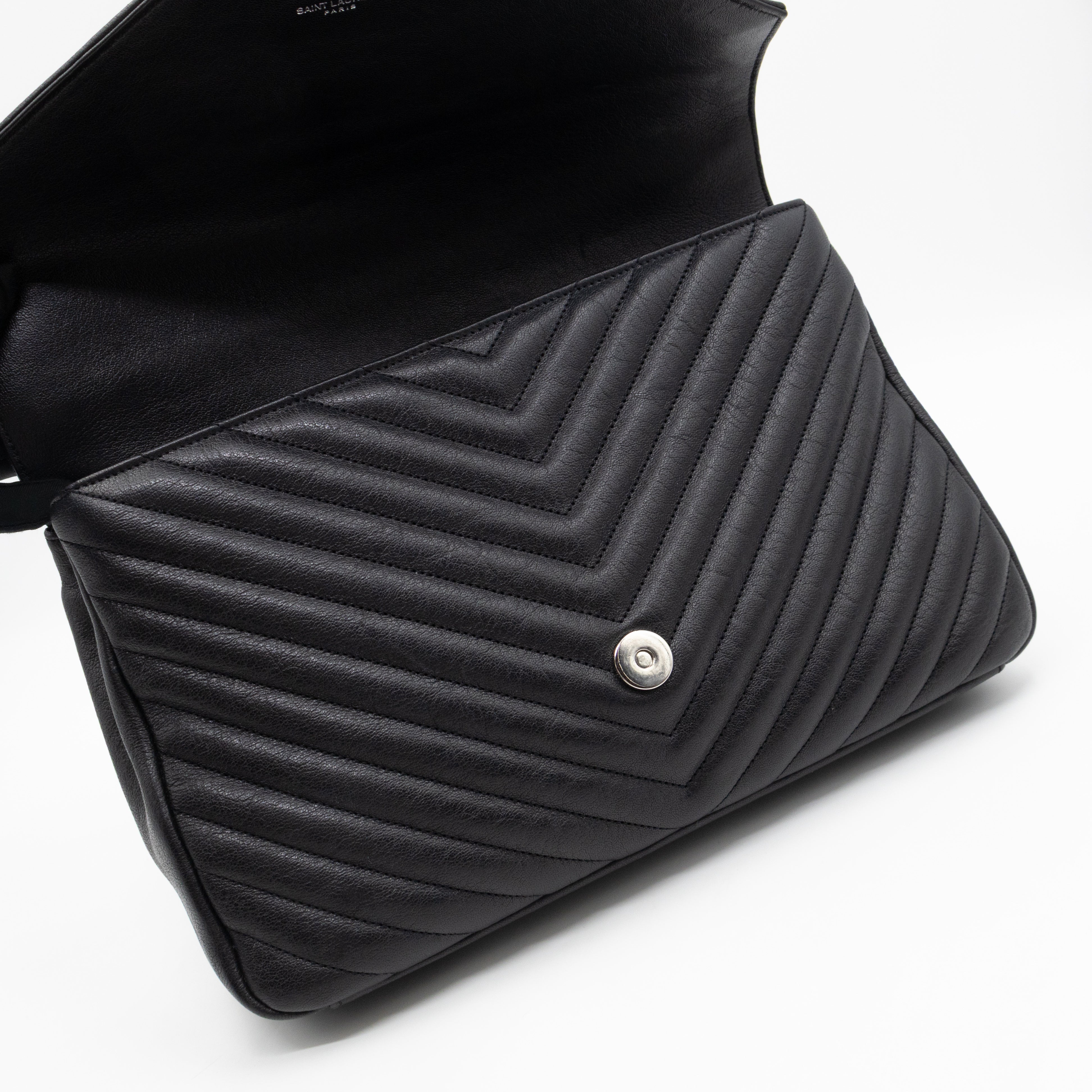College Large Chevron Quilted Black Leather