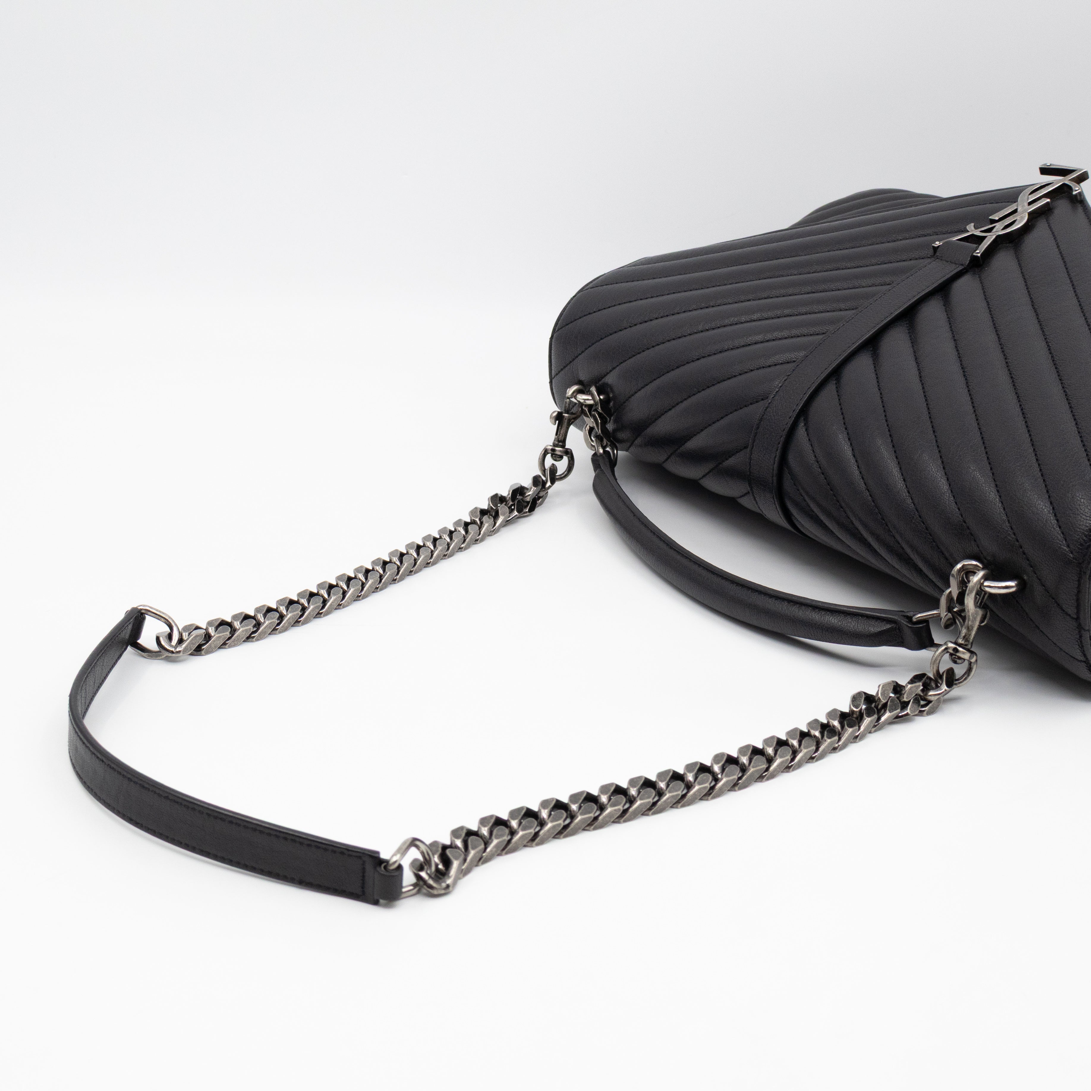 College Large Chevron Quilted Black Leather