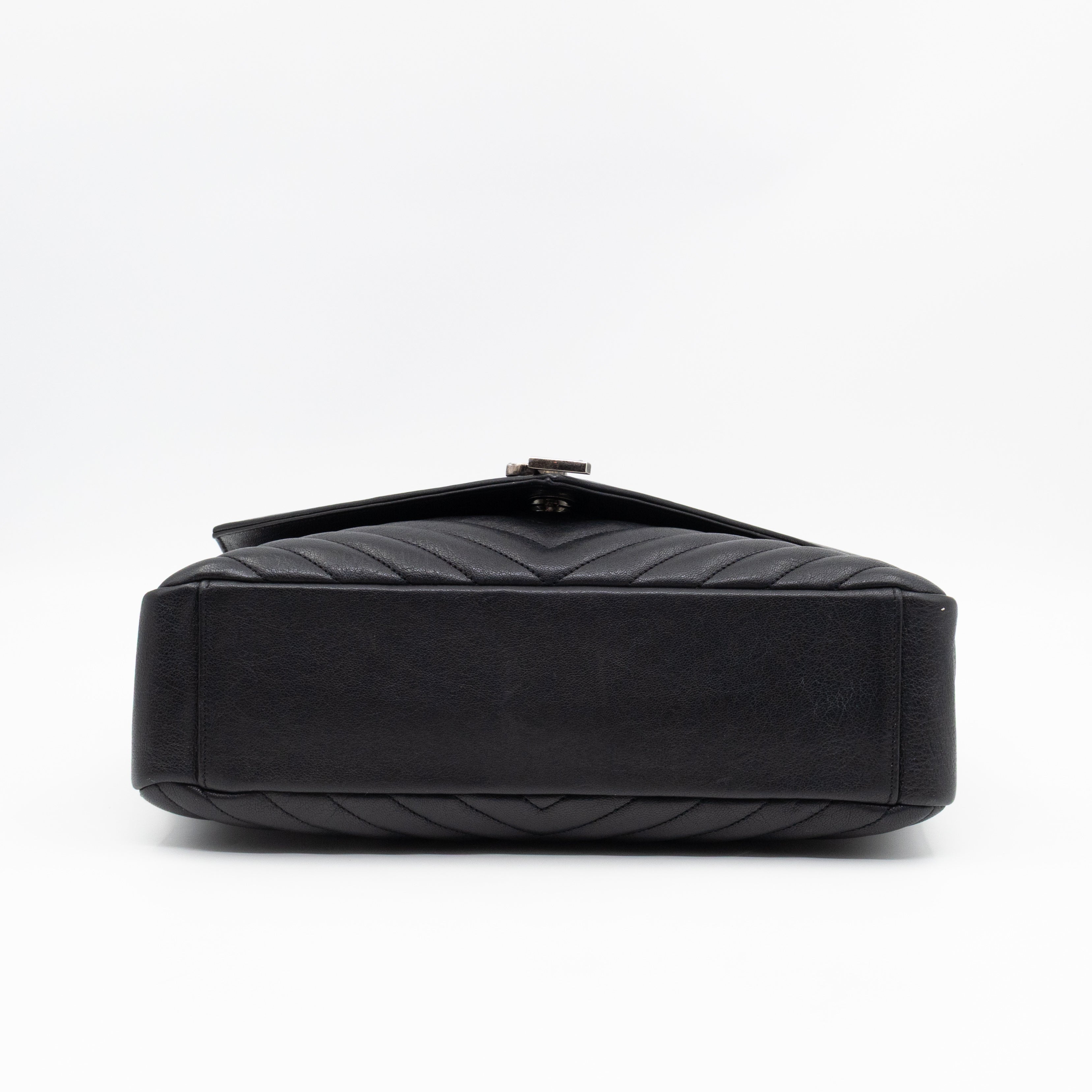 College Large Chevron Quilted Black Leather