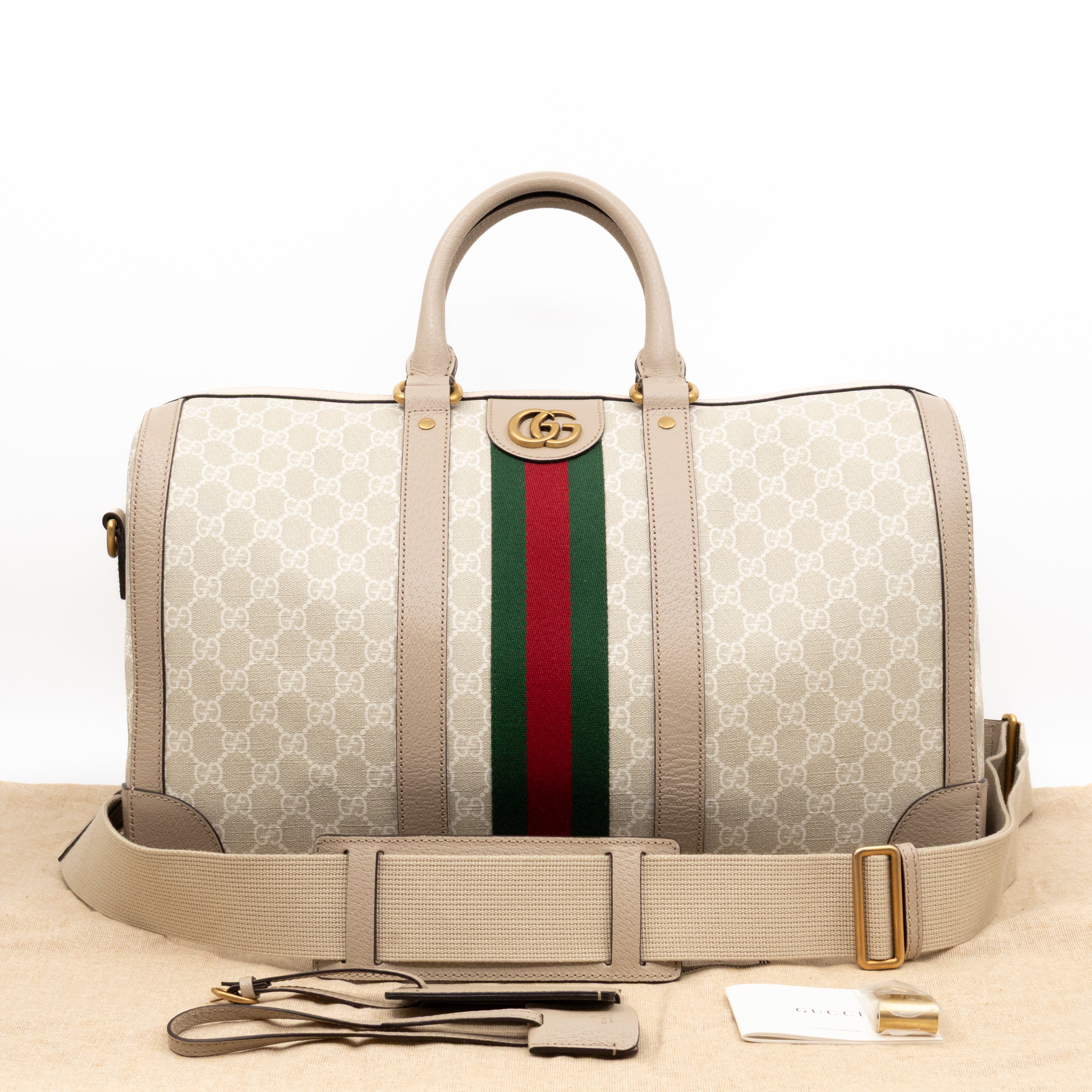 Savoy Medium Duffle Bag GG Supreme Beige Leather