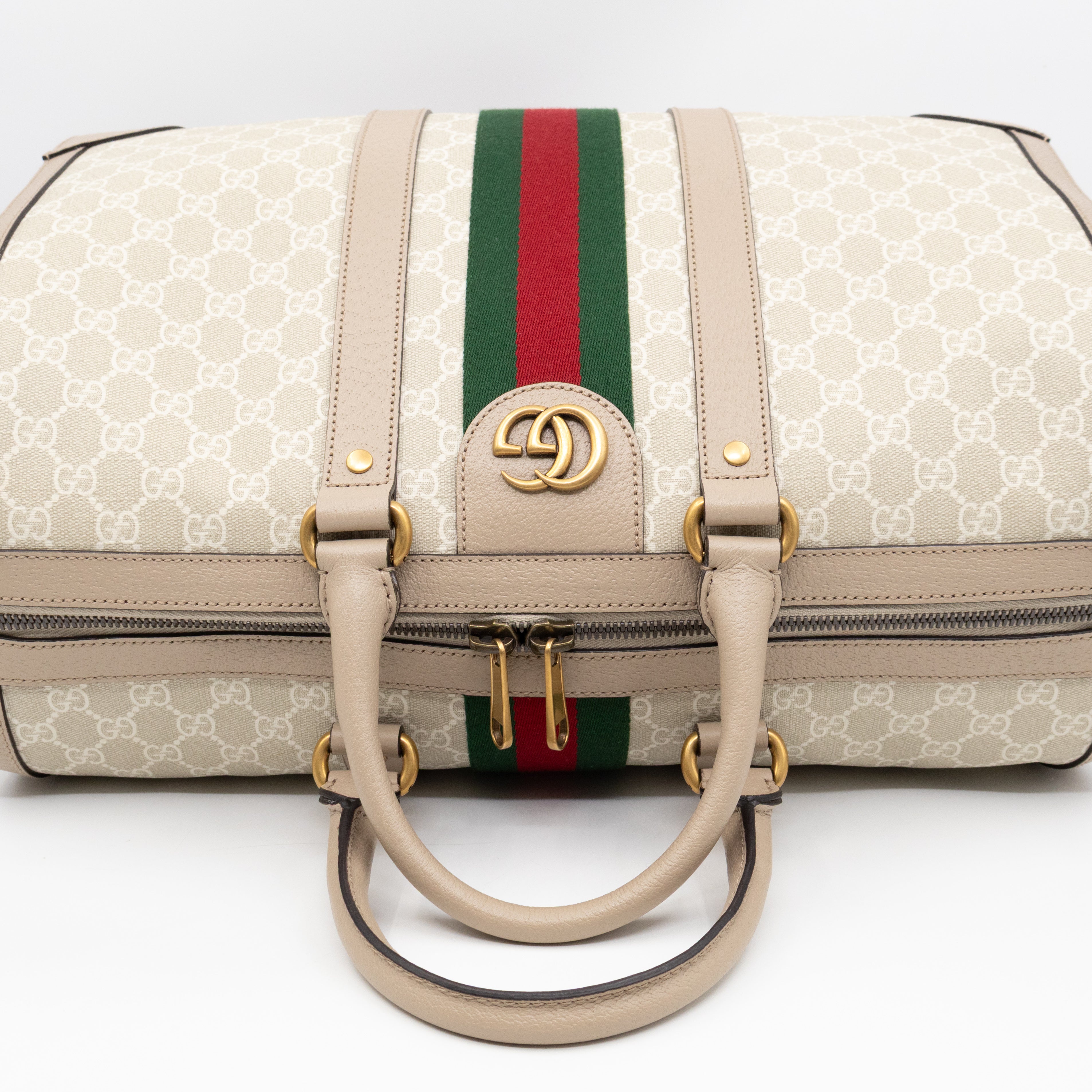 Savoy Medium Duffle Bag GG Supreme Beige Leather