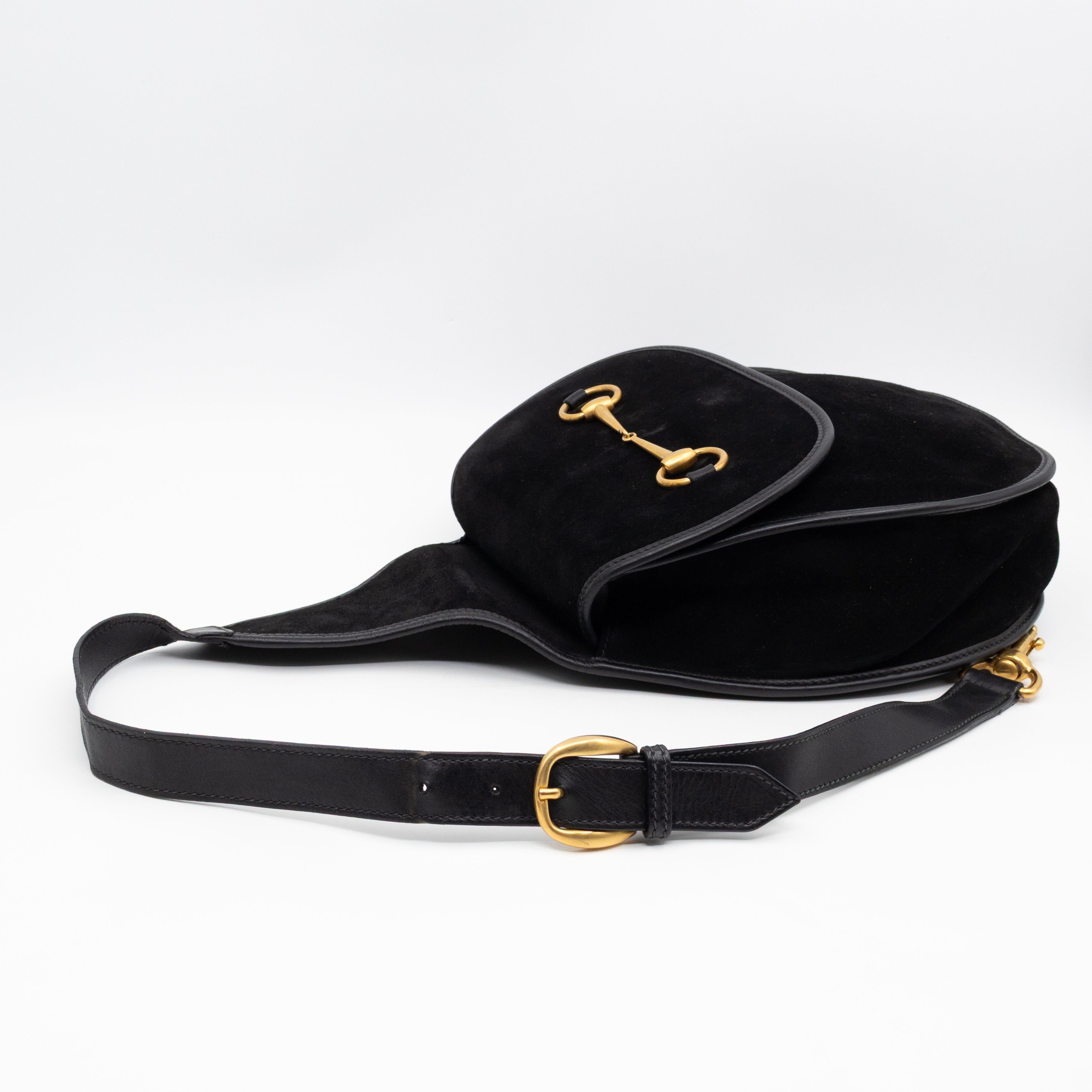 Vintage Horsebit Sling Bag Black Suede