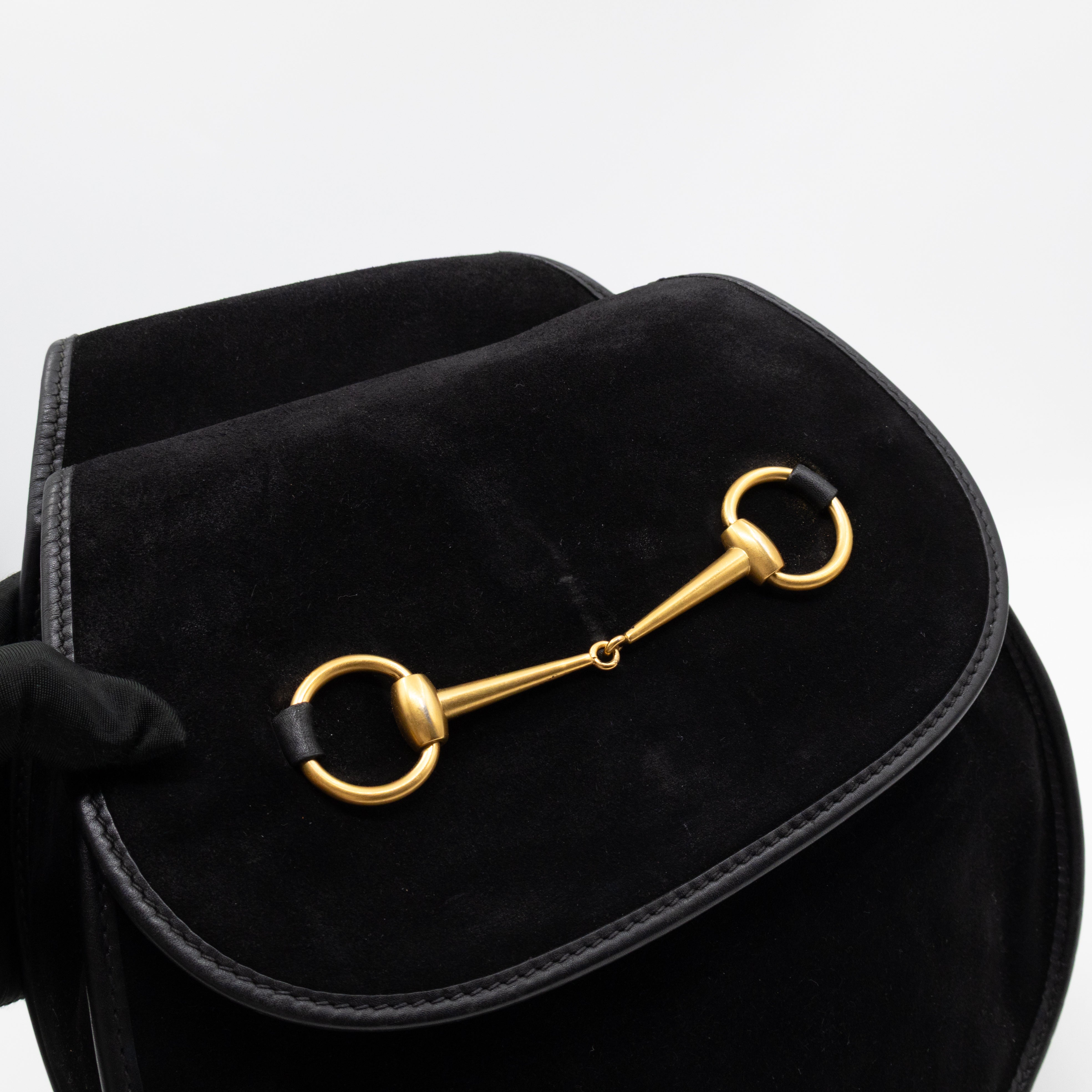 Vintage Horsebit Sling Bag Black Suede