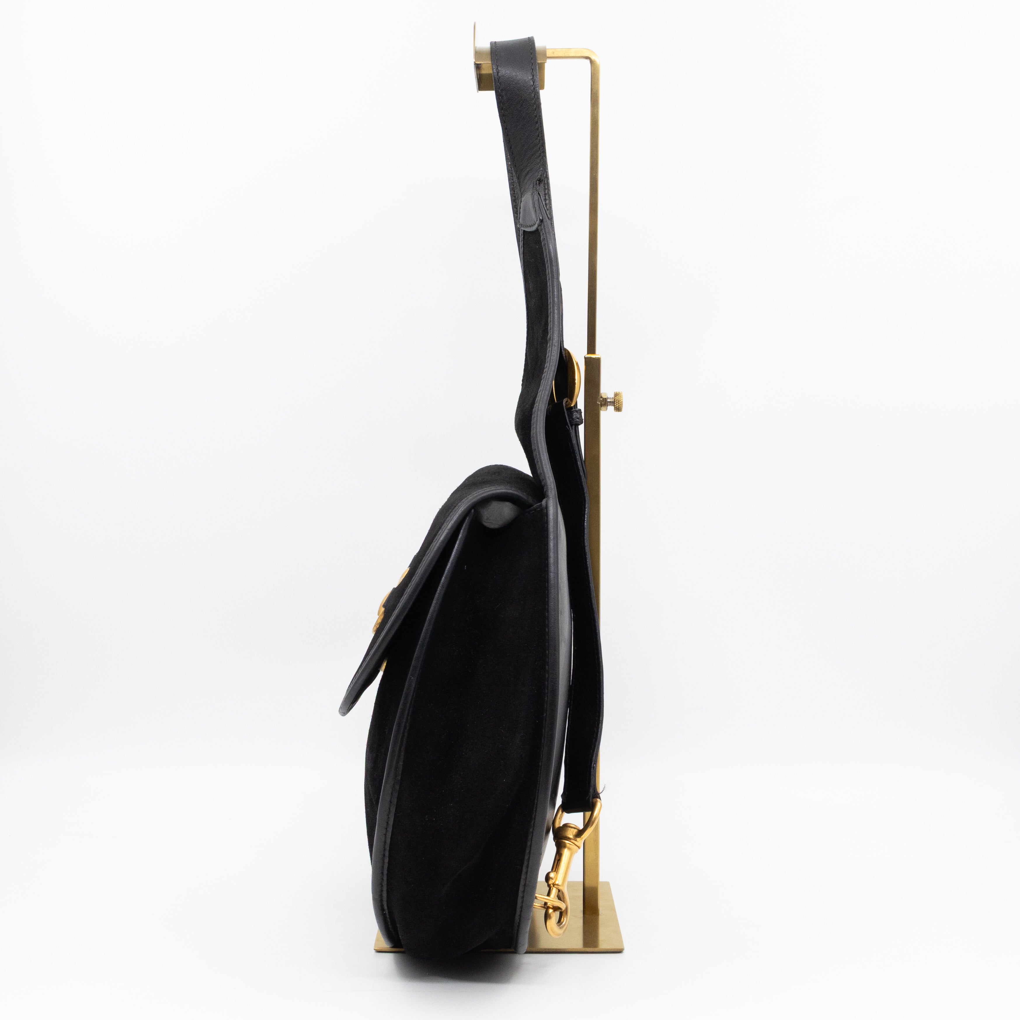 Vintage Horsebit Sling Bag Black Suede