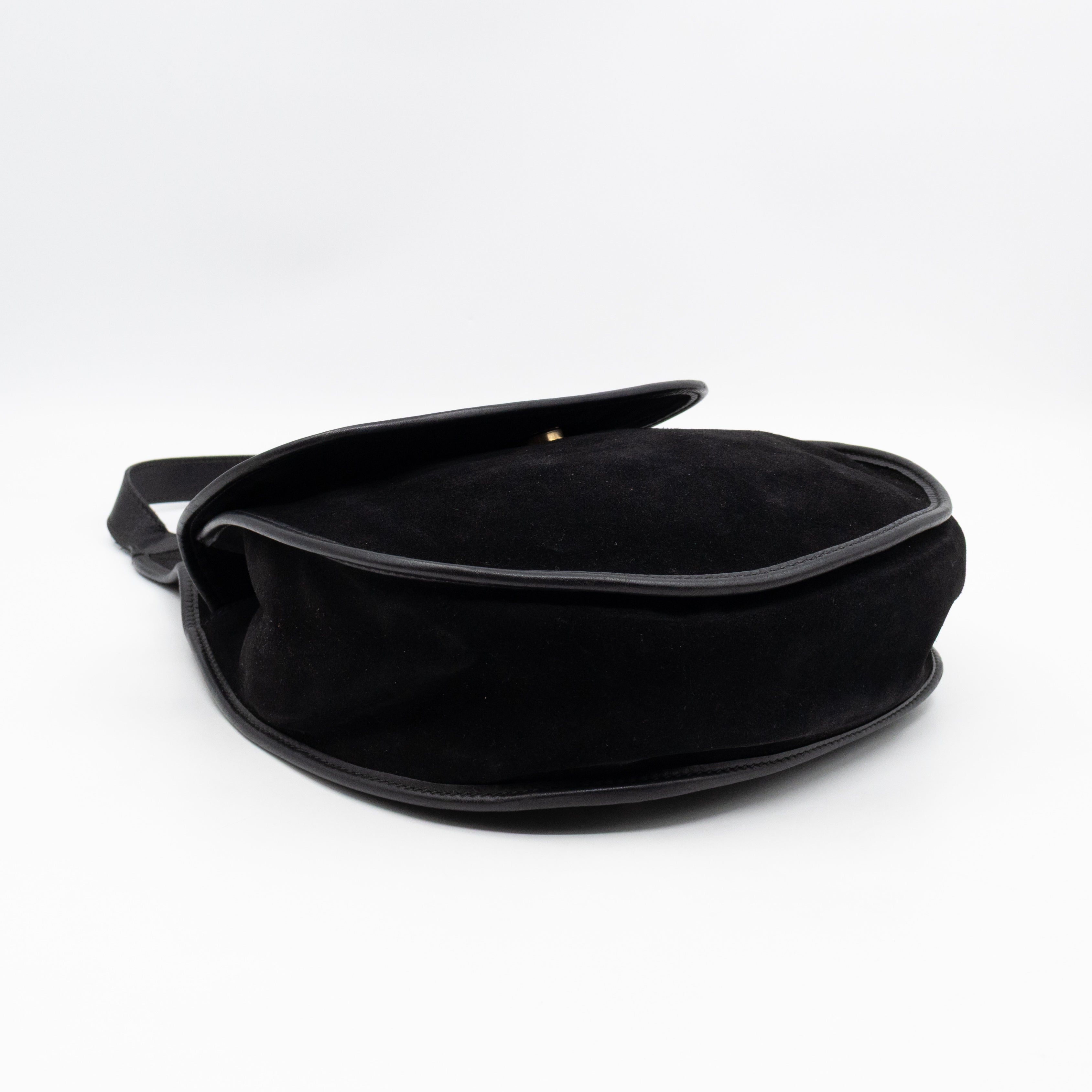 Vintage Horsebit Sling Bag Black Suede