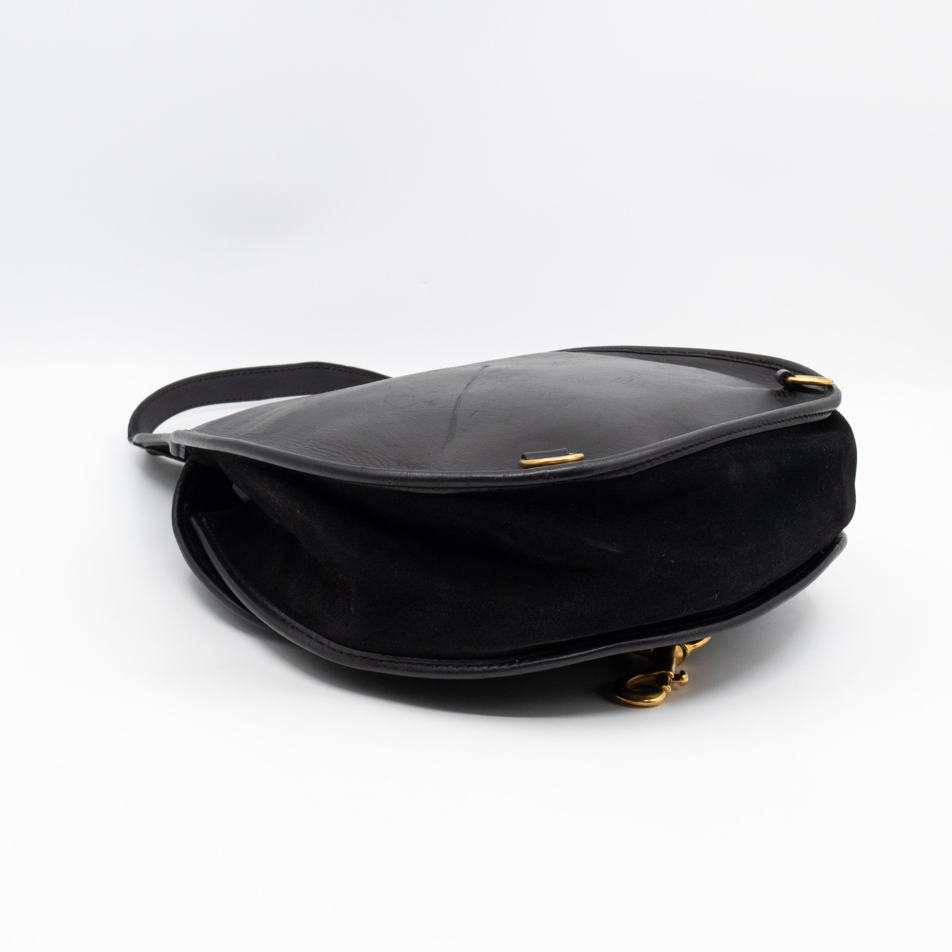 Vintage Horsebit Sling Bag Black Suede