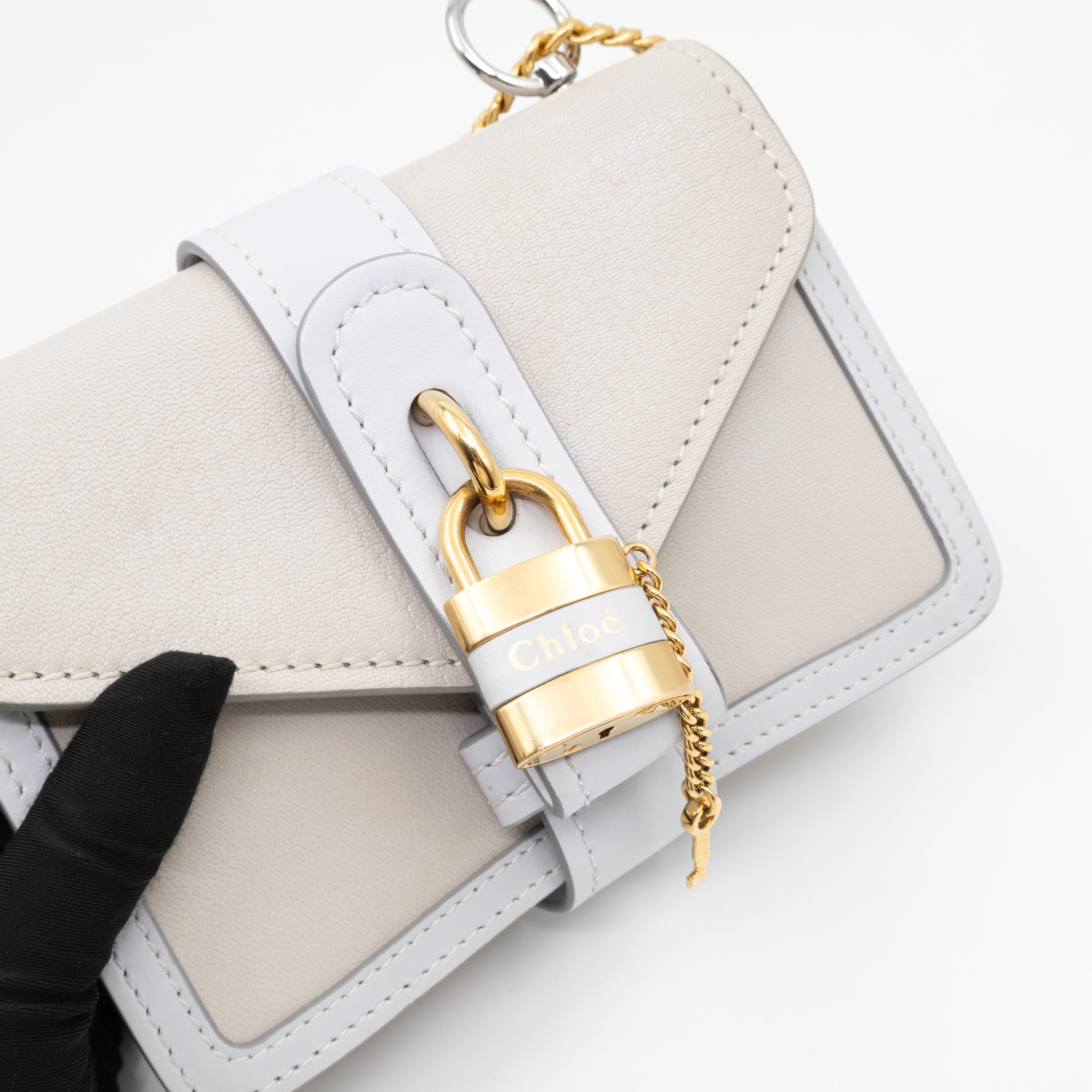 Aby Chain Mini Shoulder Bag Motty Grey Leather