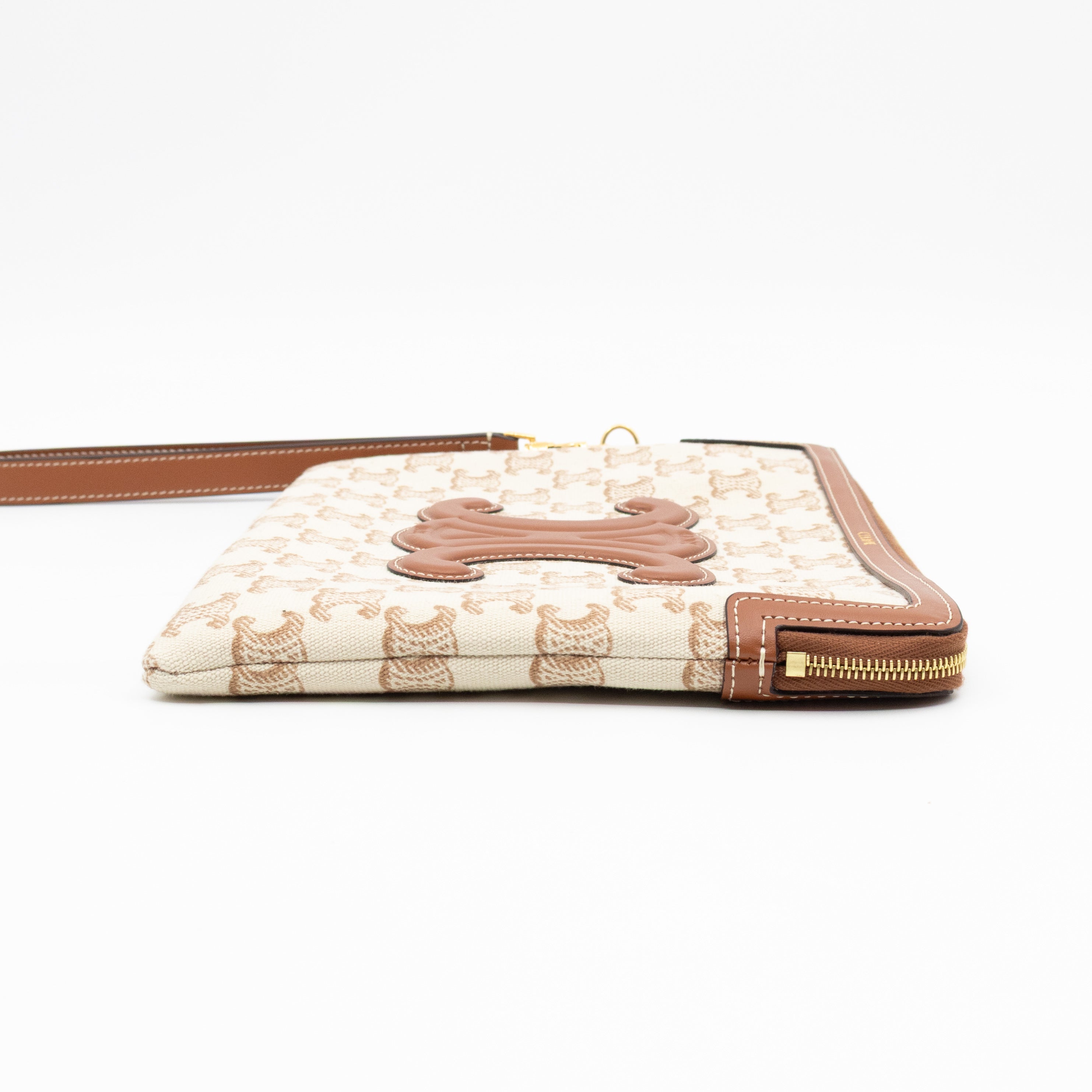 Small Pouch With Strap White Triomphe Canvas