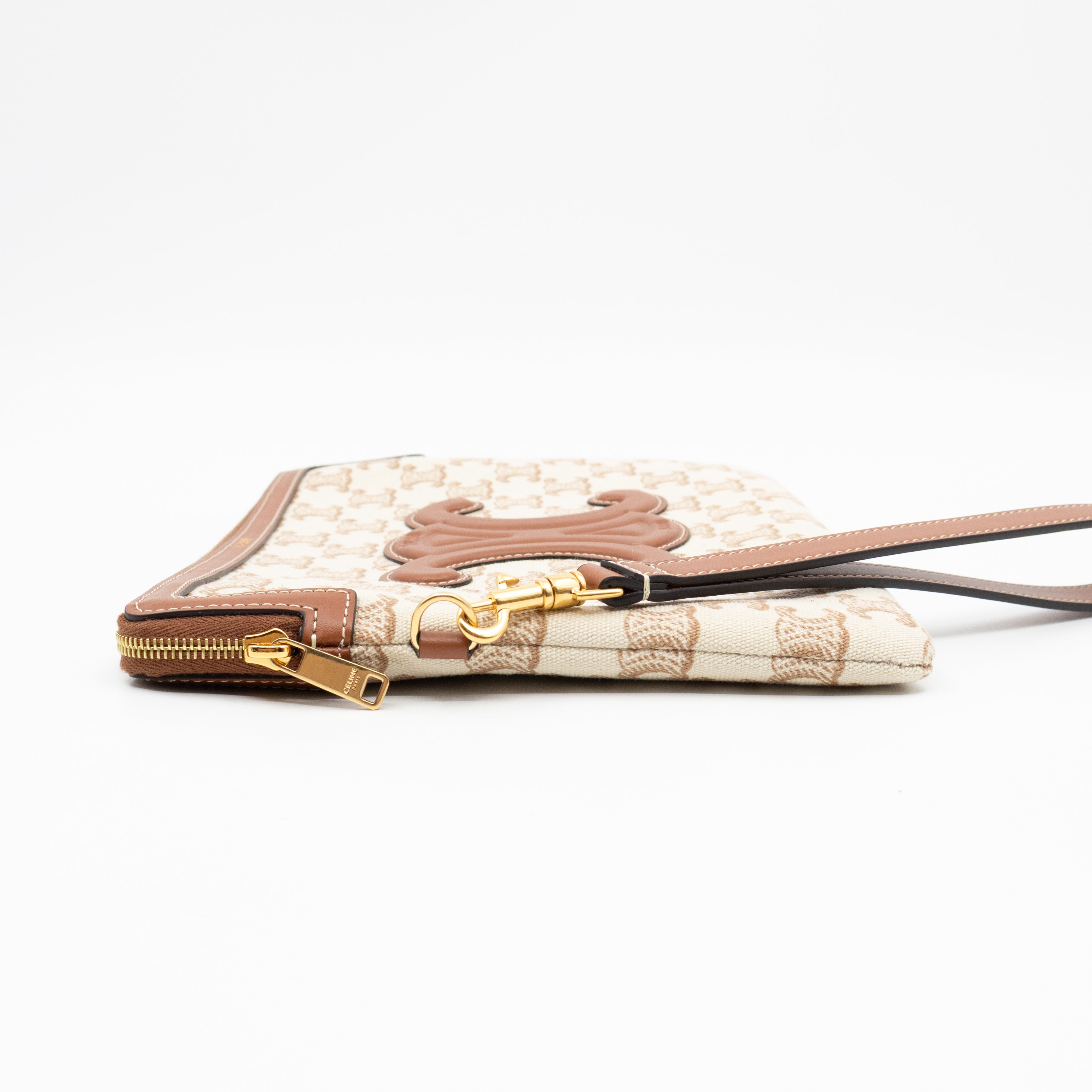Small Pouch With Strap White Triomphe Canvas