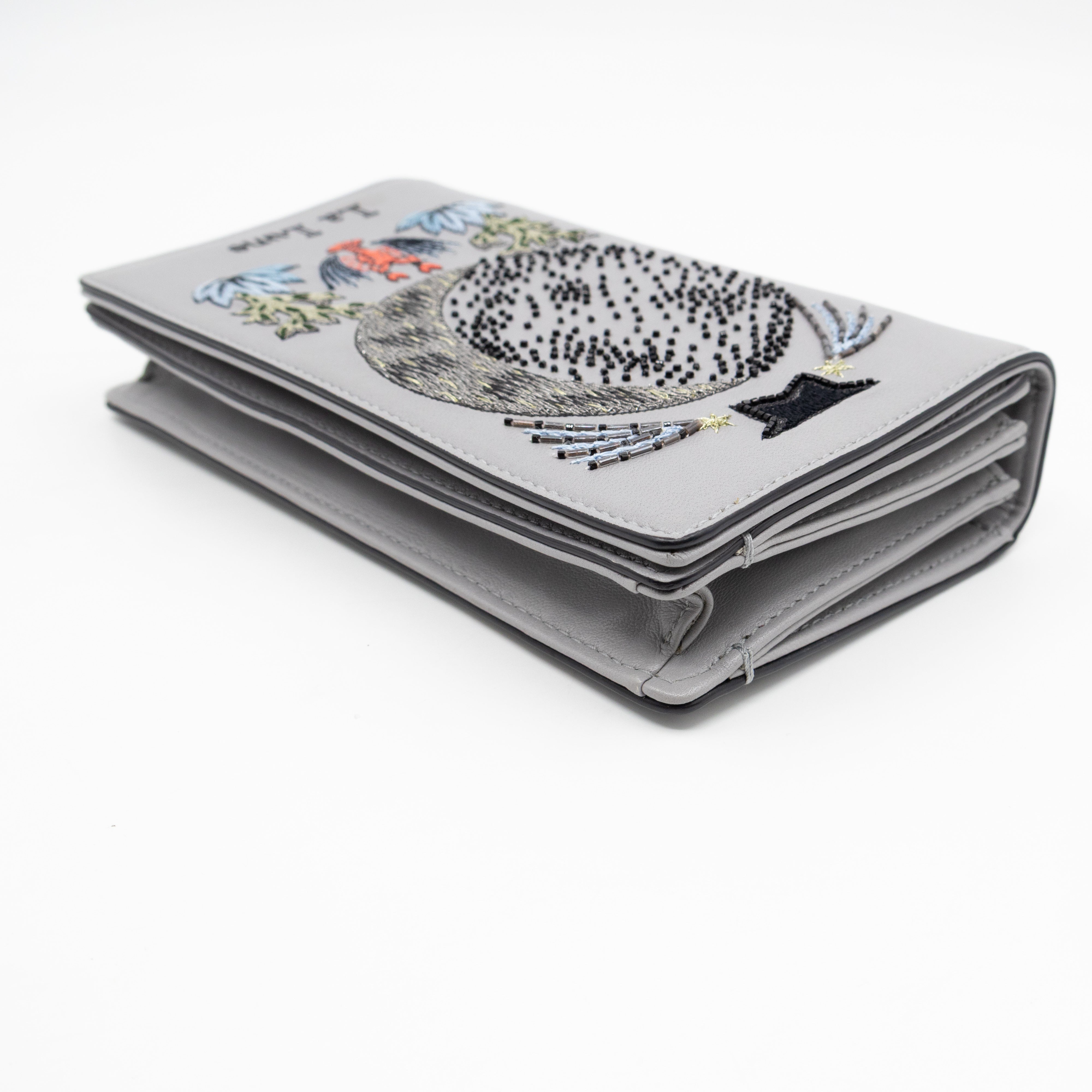 Tarot La Lune Embroidered Clutch Grey Leather