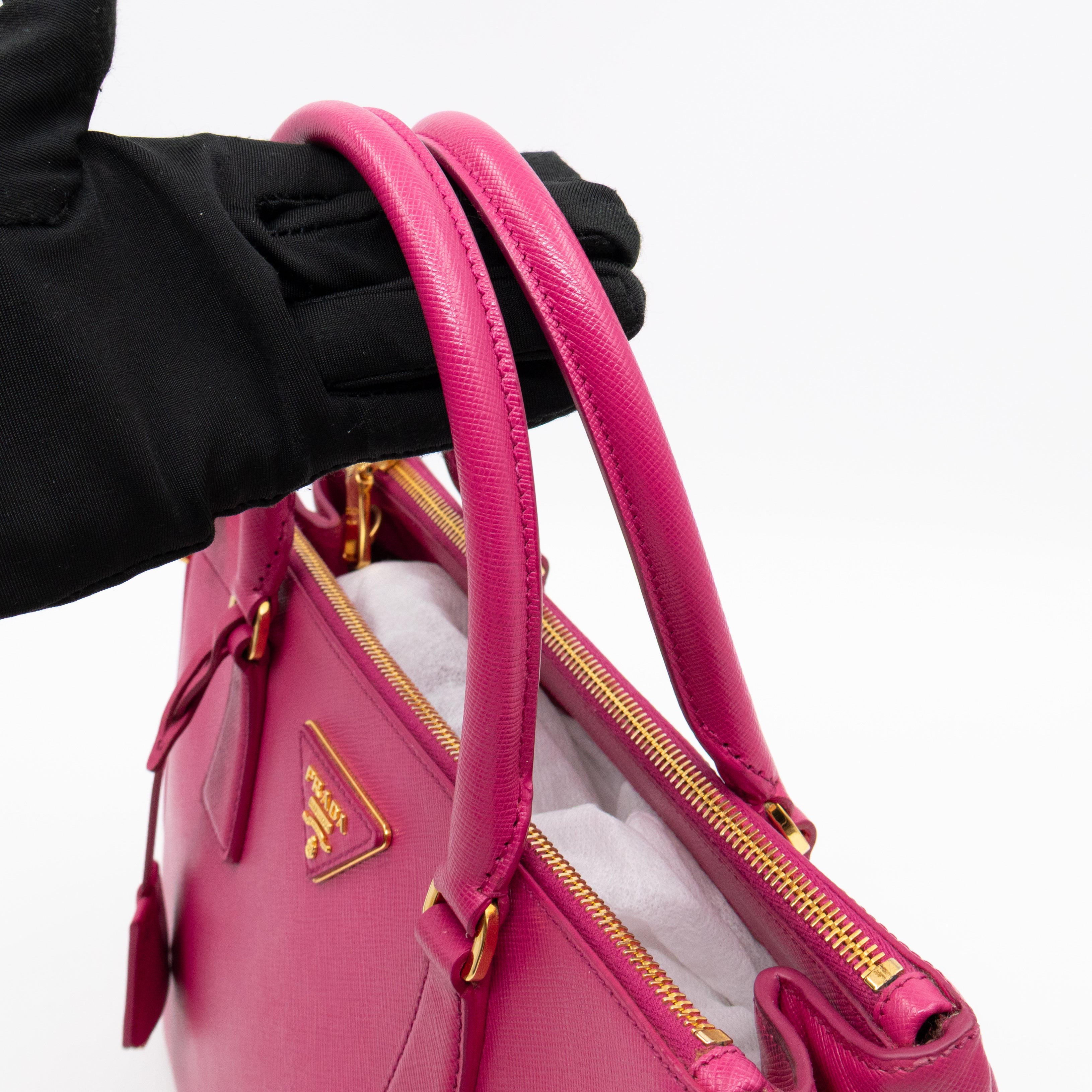 Galleria Small Double Zip Fuchsia Pink Saffiano
