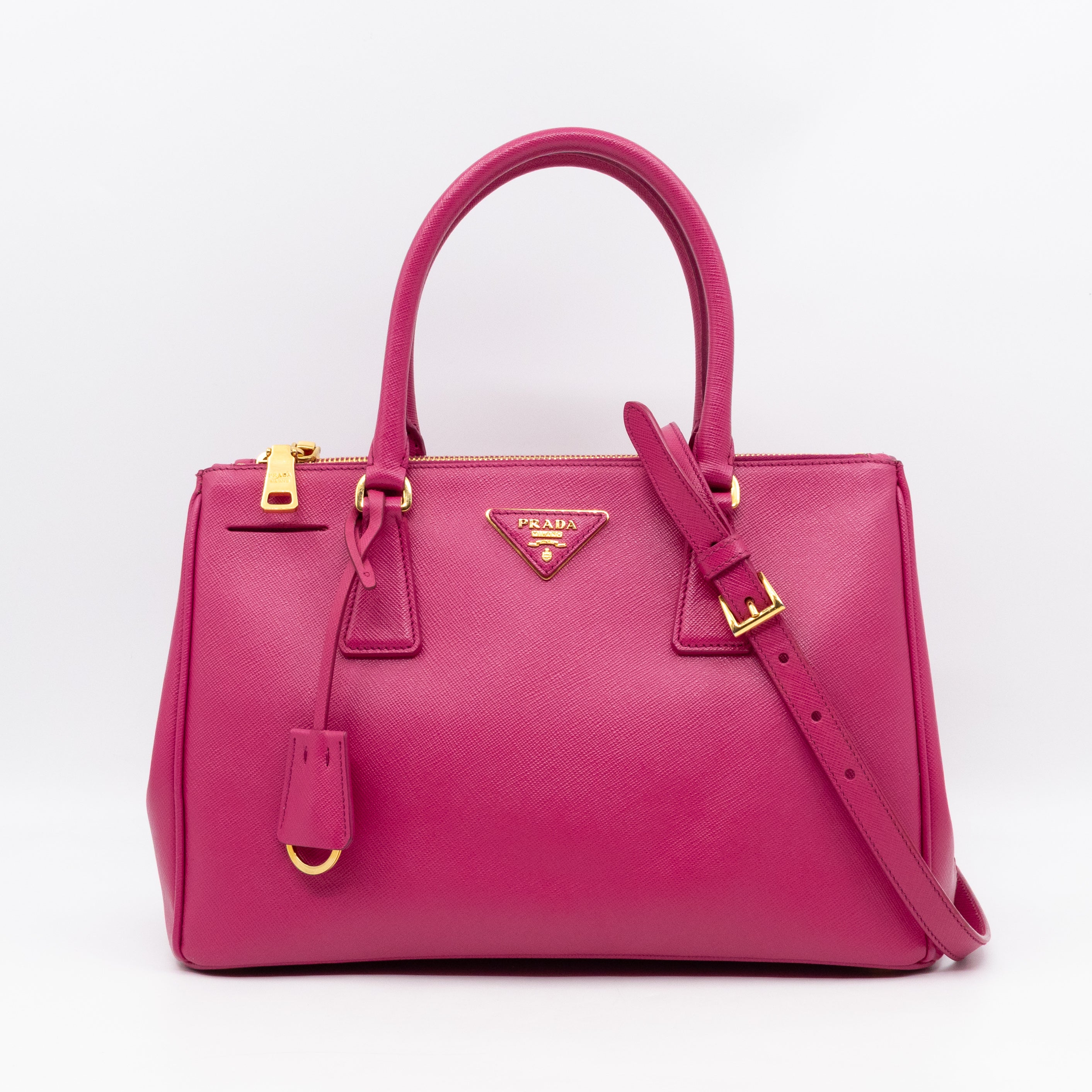 Galleria Small Double Zip Fuchsia Pink Saffiano