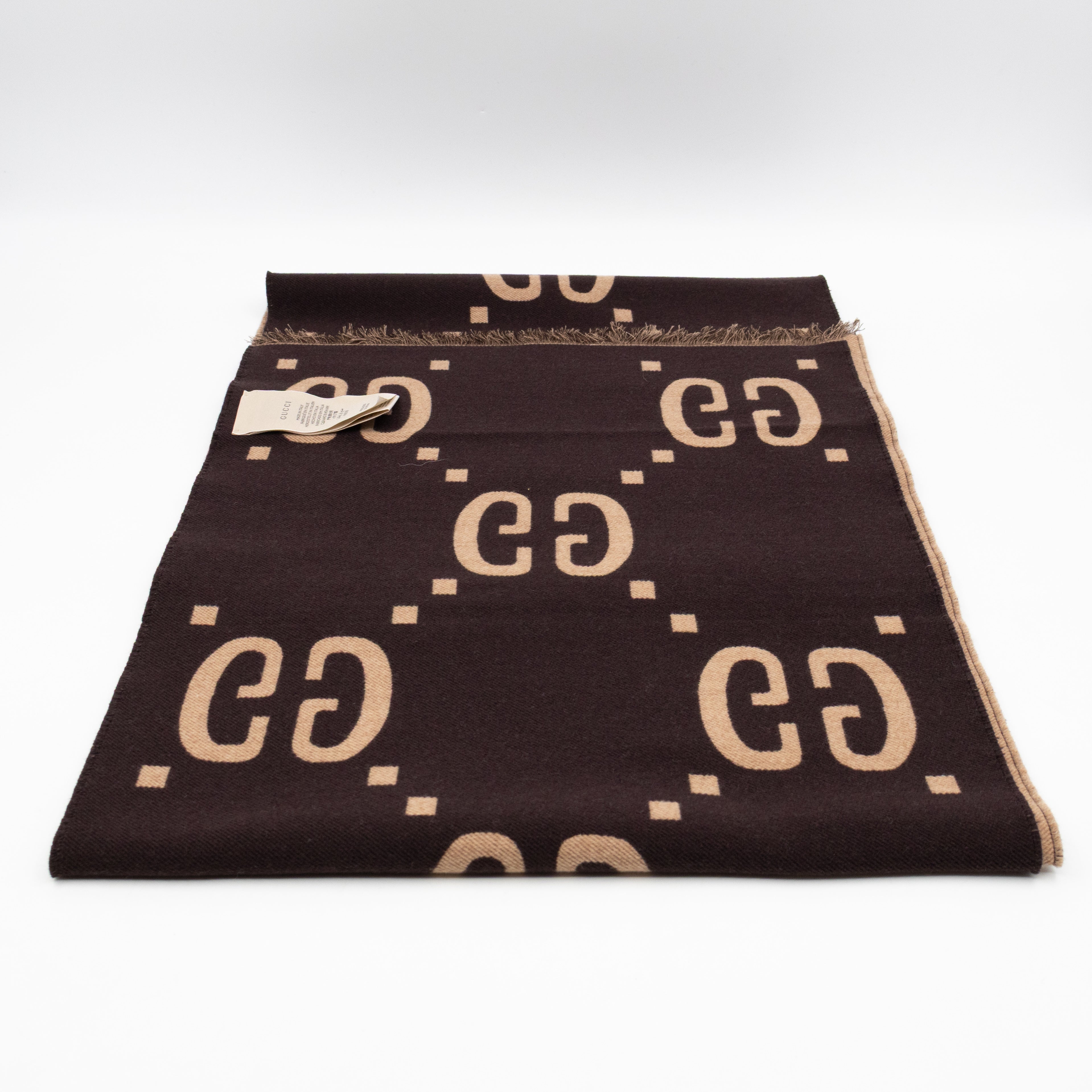 GG Jacquard Jumbo GG Wool Silk Scarf Beige