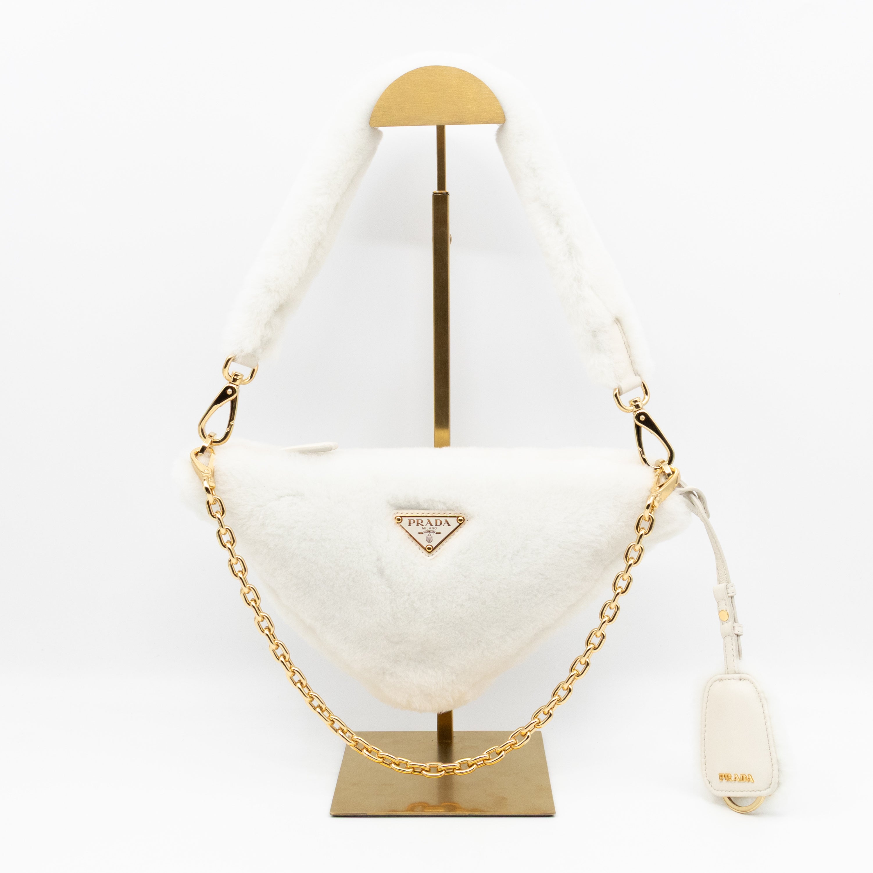 Triangle Crossbody Bag White Shearling