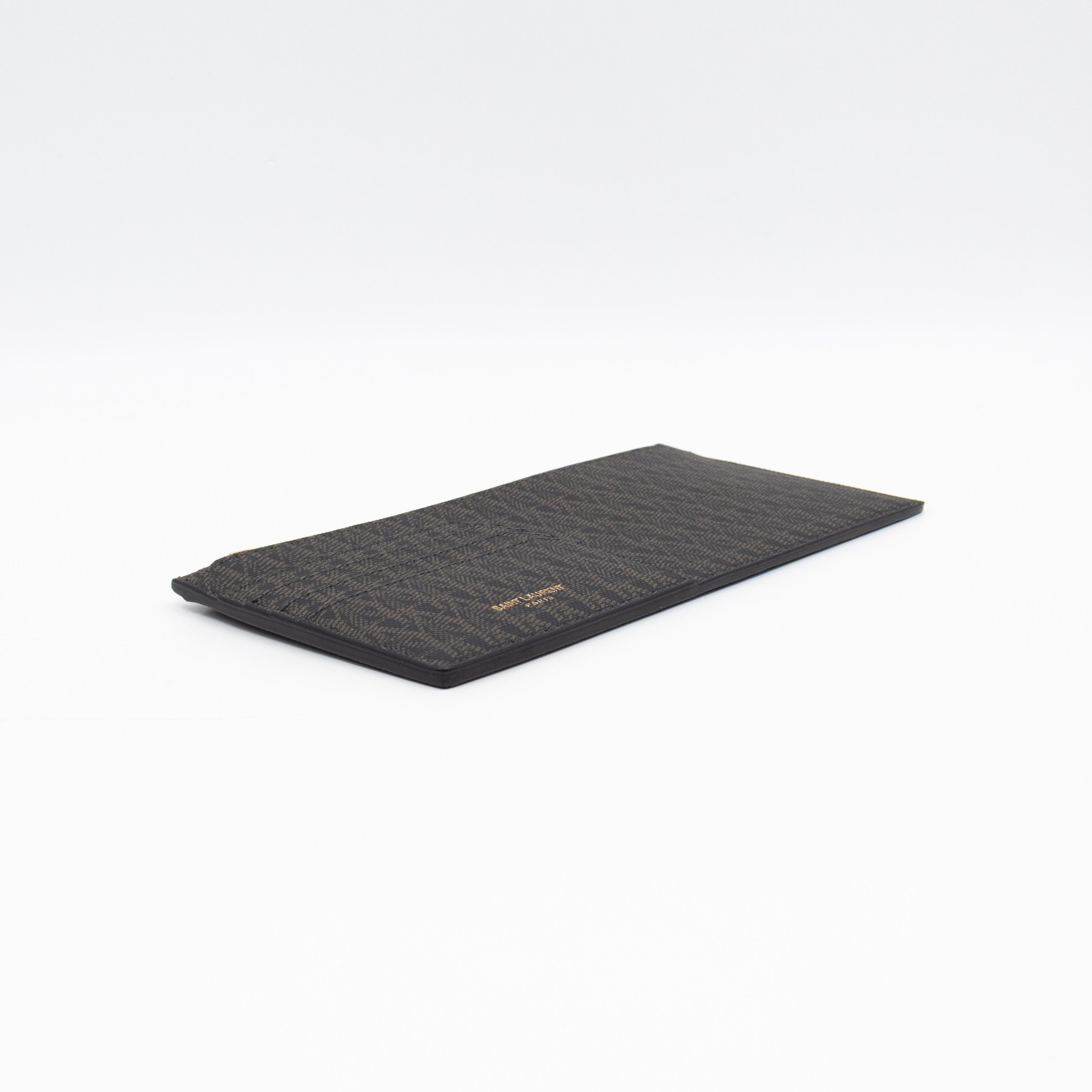 Large Zip Pouch Brown Print Black Leather