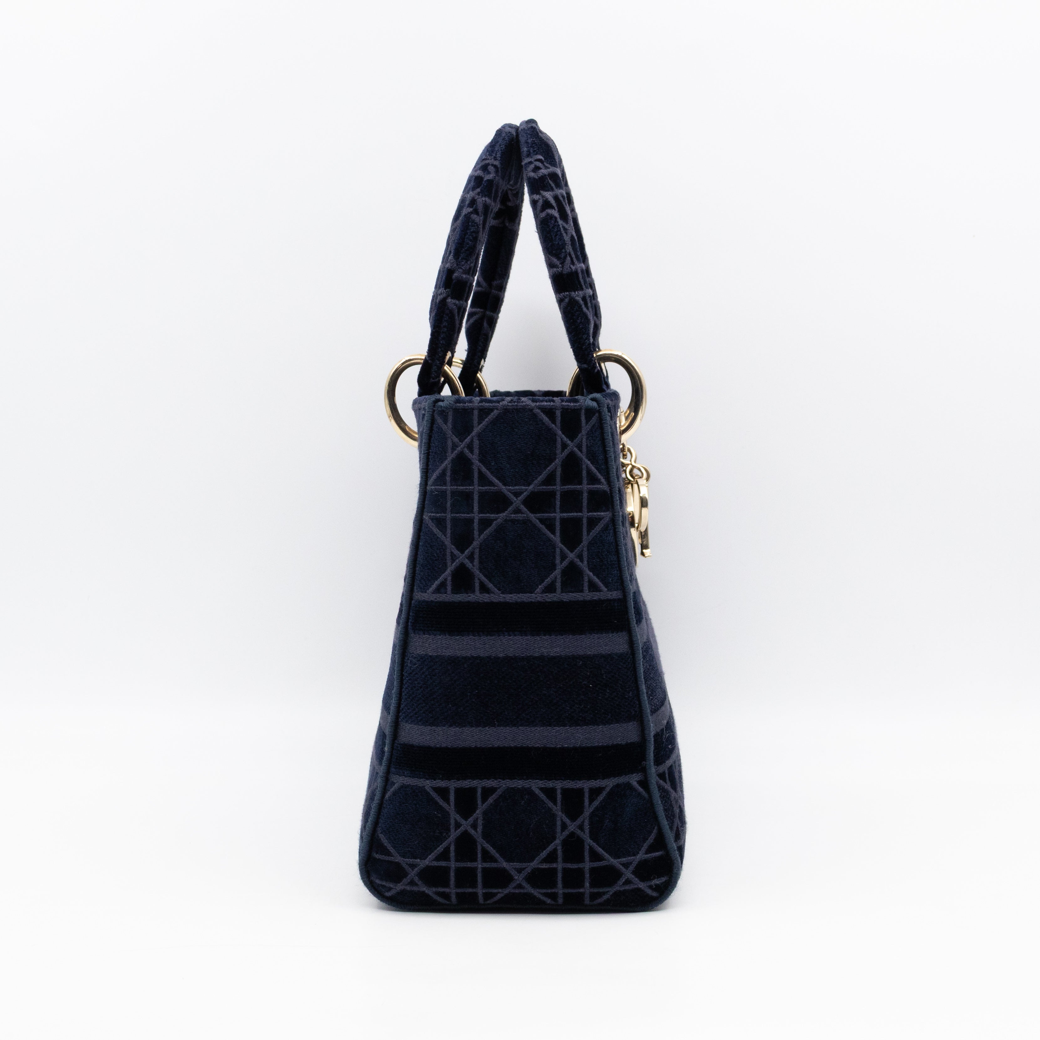 Lady D-Lite Medium Dark Blue Velvet Embroidery Cannage