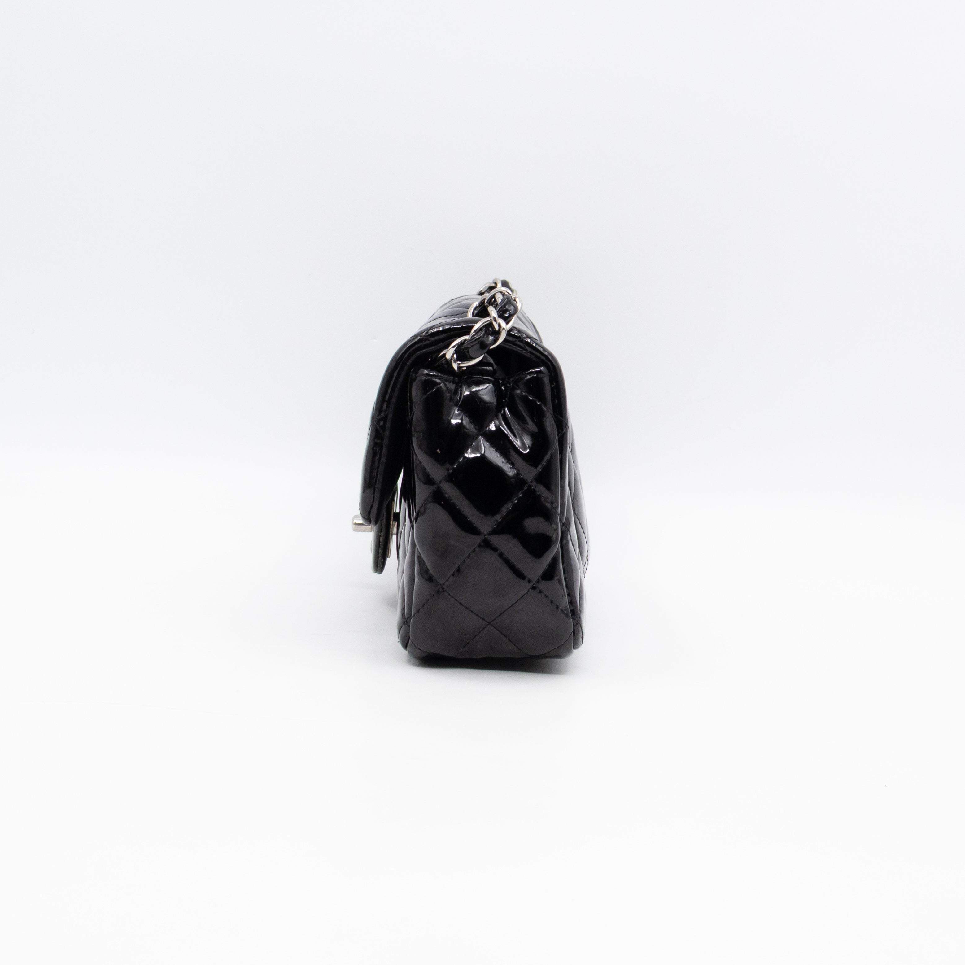 Classic Single Flap Mini Rectangular Black Patent Leather