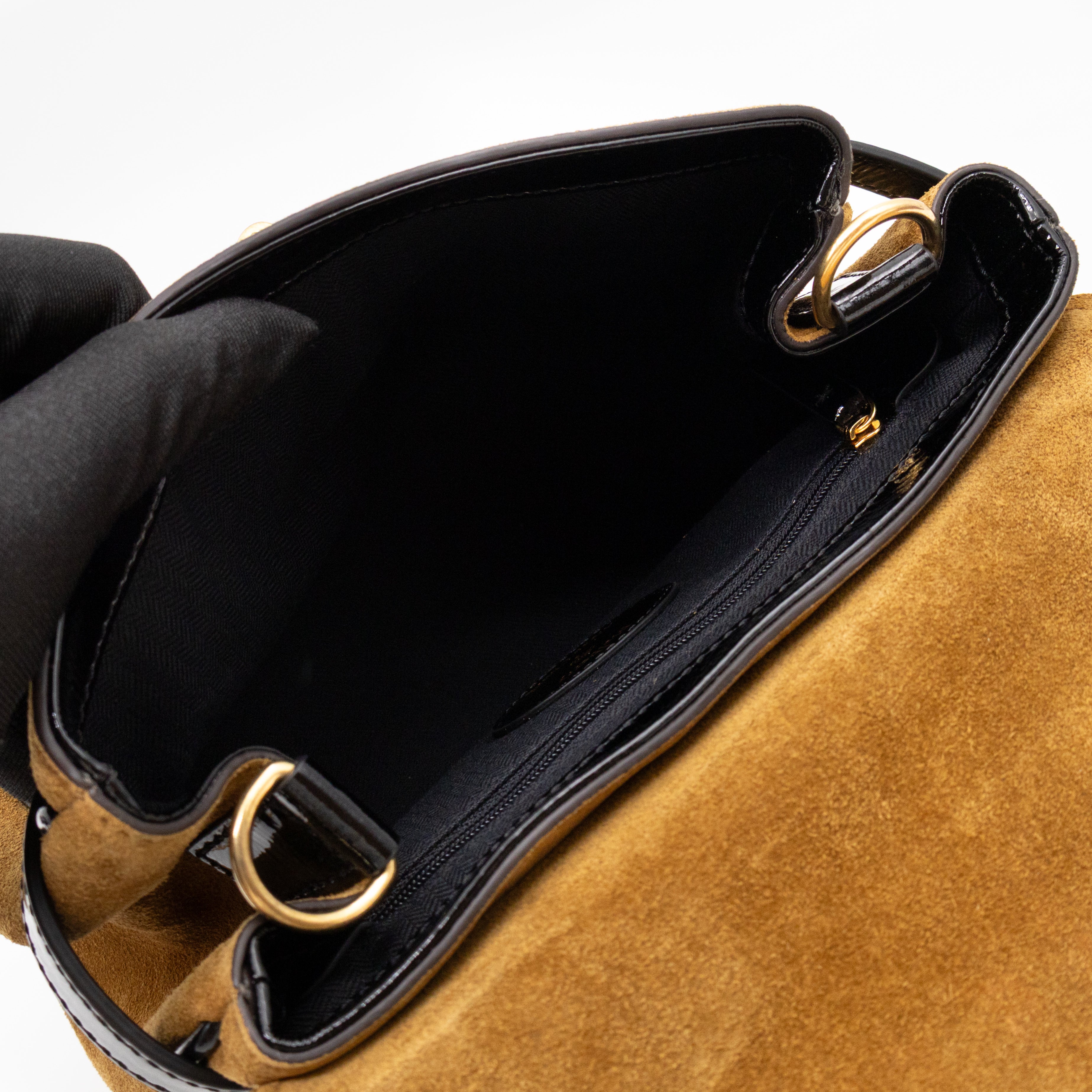 Mini Alexa Brown Suede Black Patent Leather