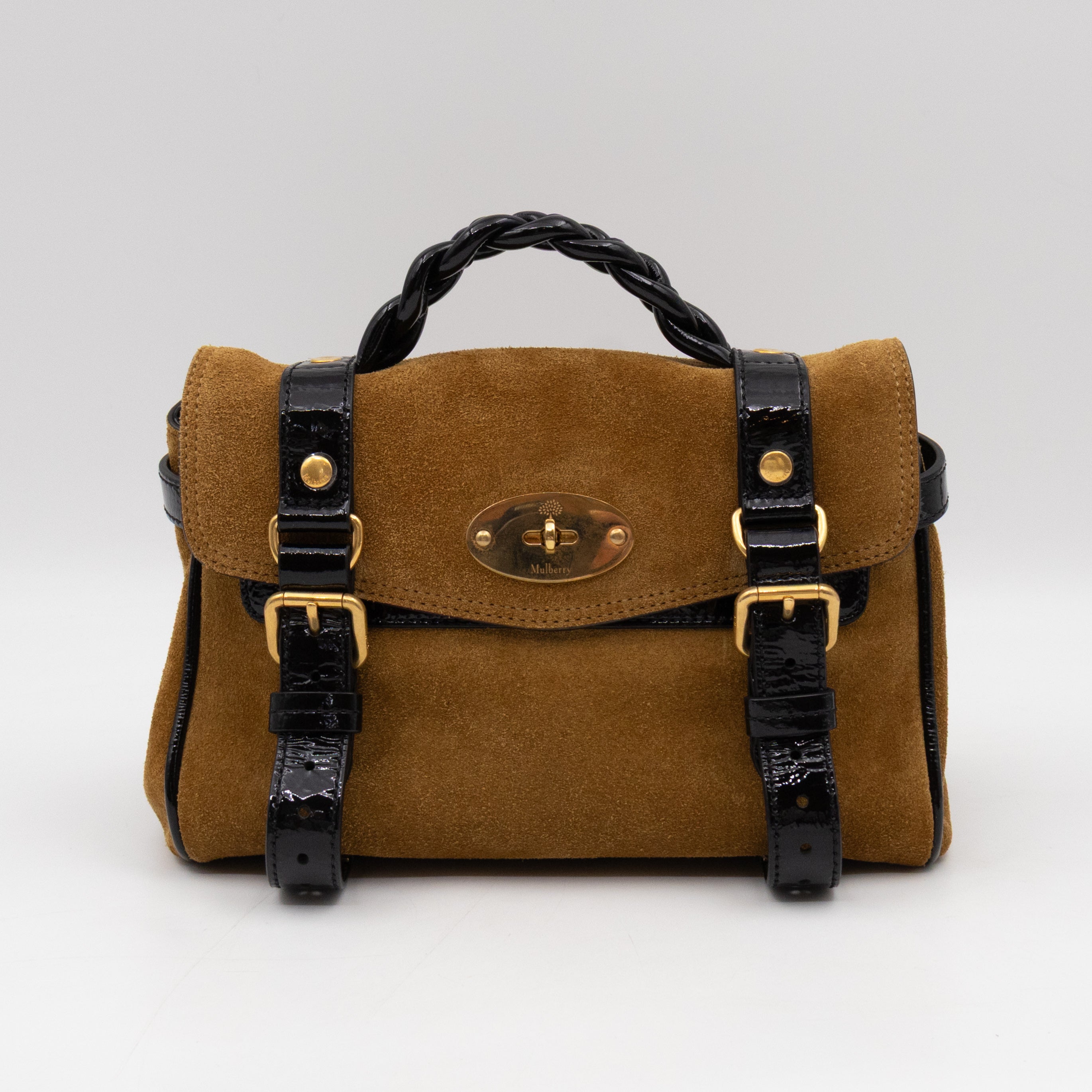 Mini Alexa Brown Suede Black Patent Leather
