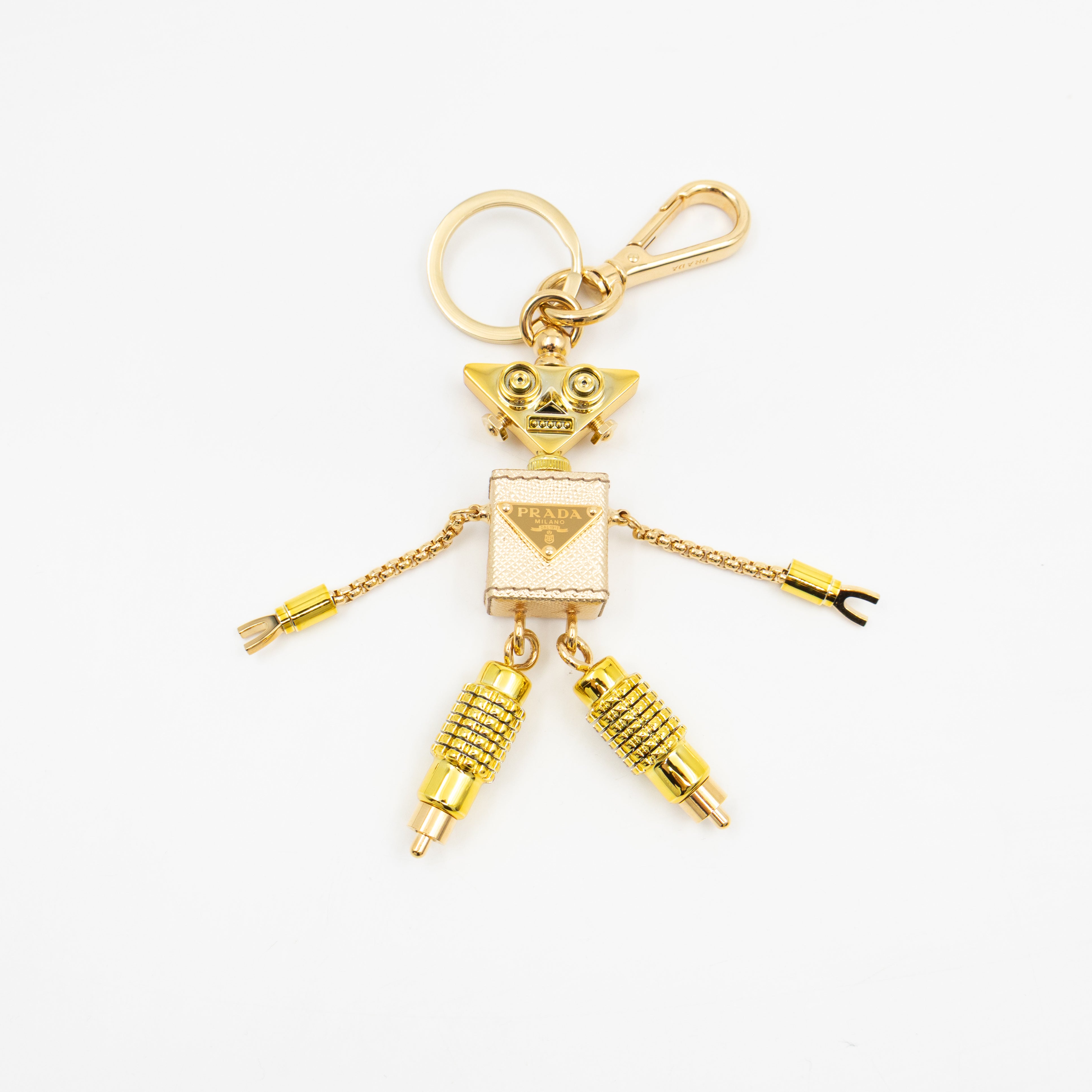 Robot Keychain Charm Gold Metal