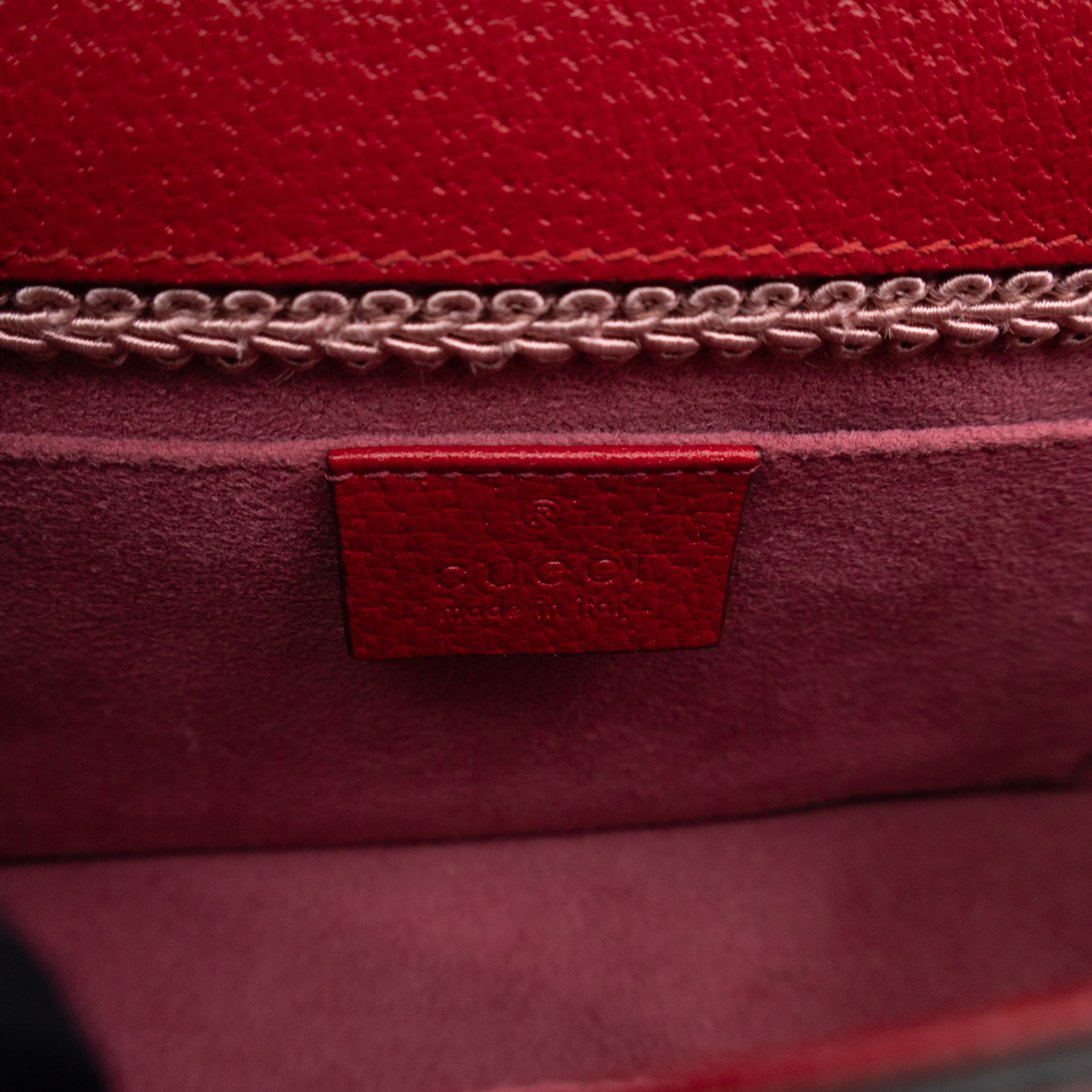 Floral Embroidered Ricami Small Shoulder Bag Red Leather