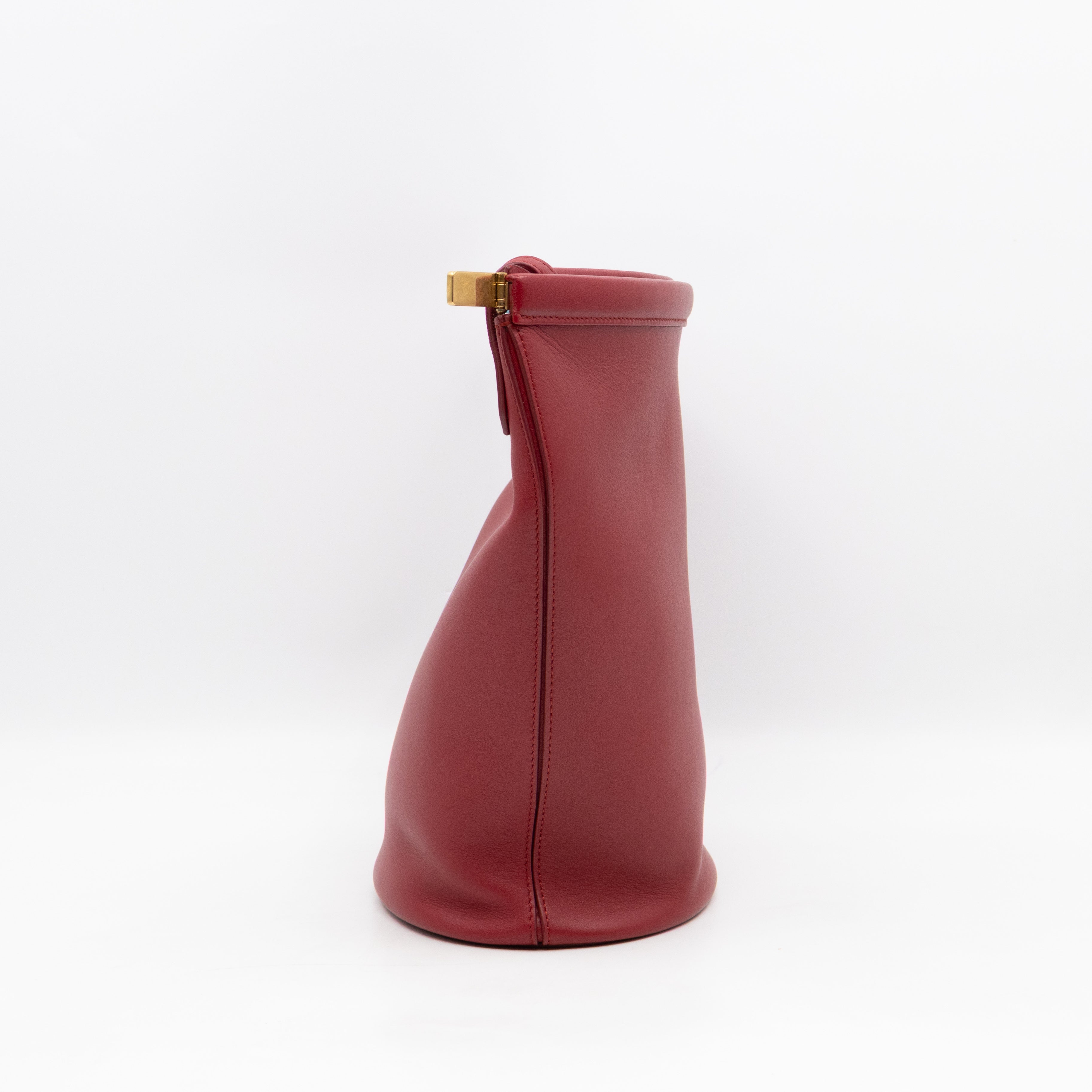 Clasp Bucket Bag Red Leather