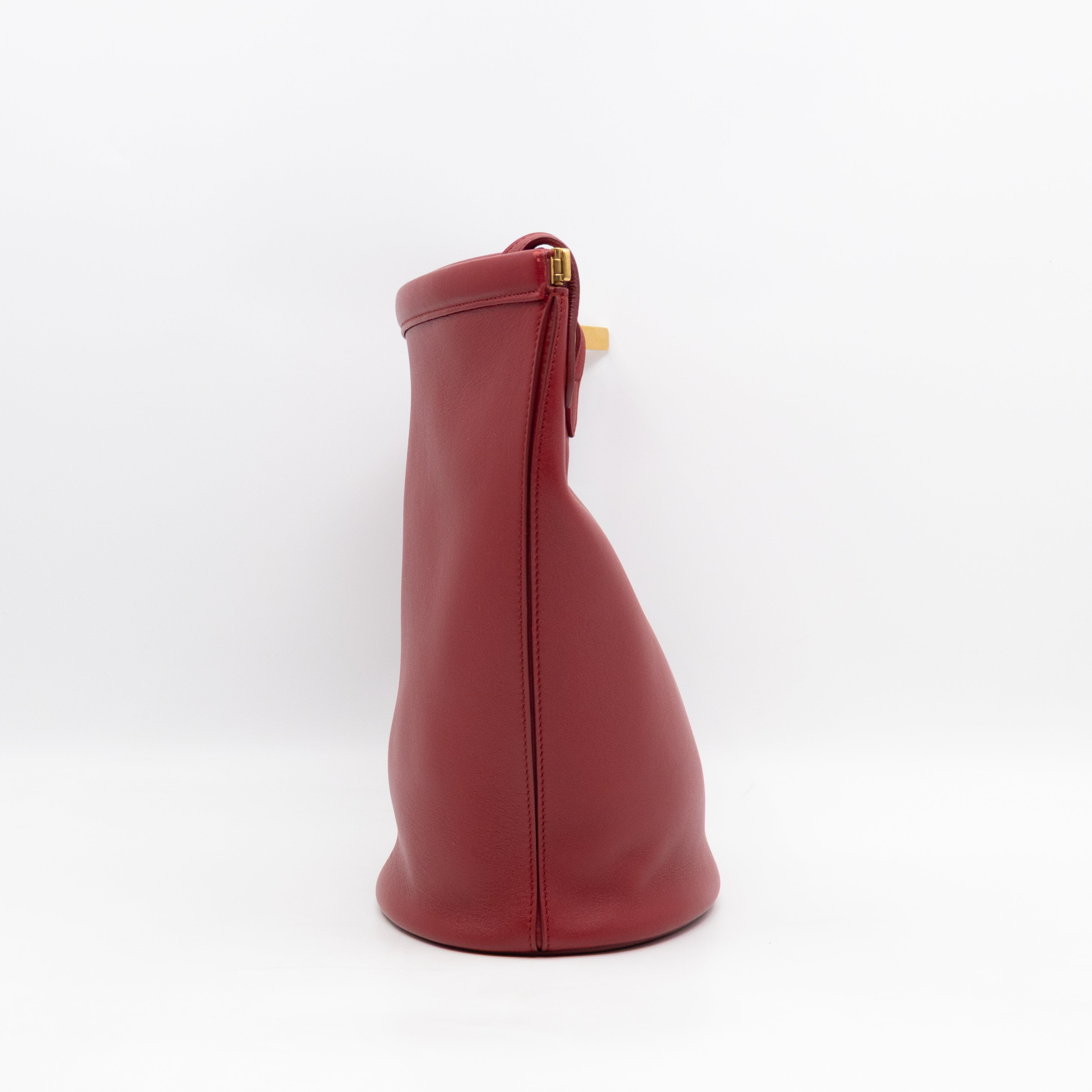 Clasp Bucket Bag Red Leather