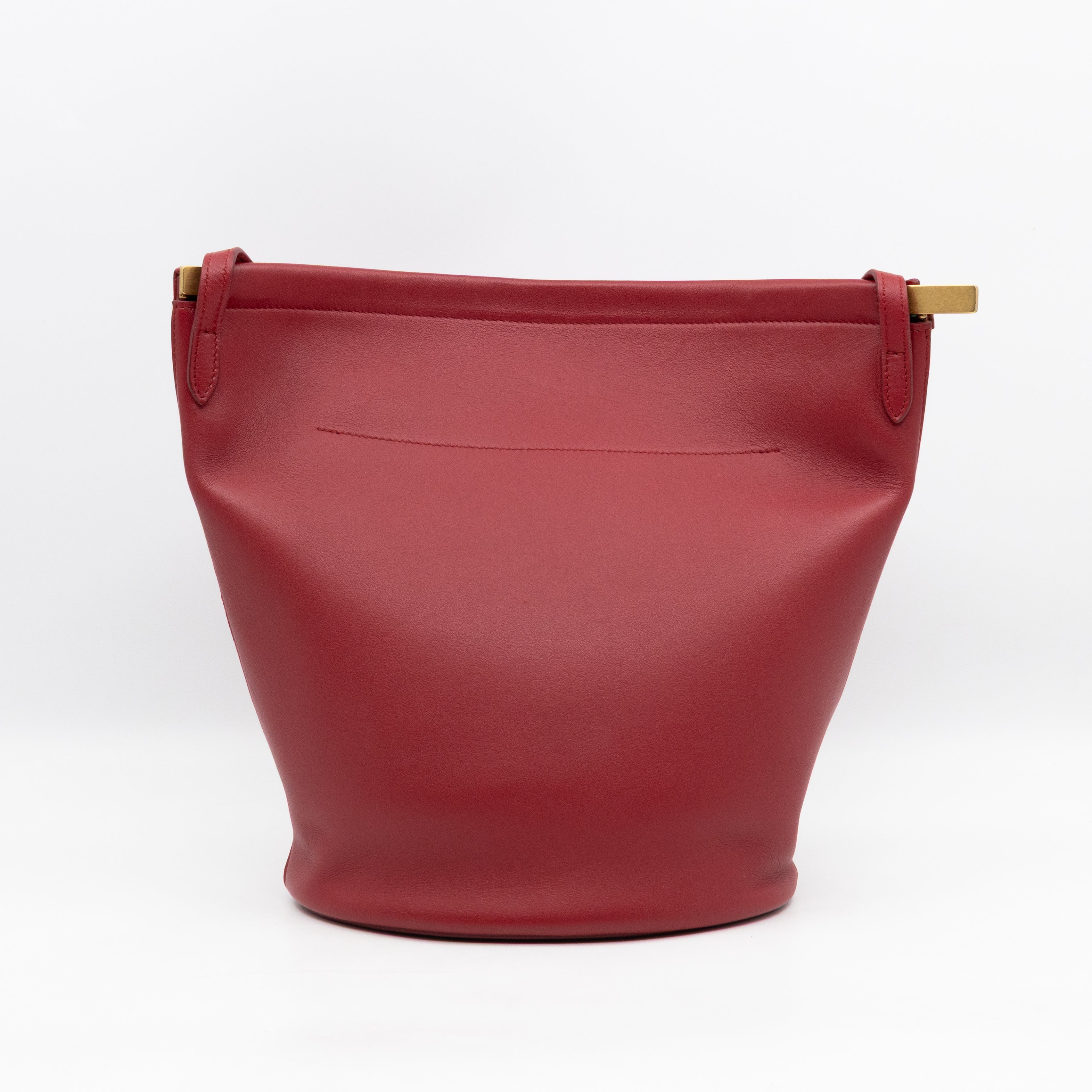 Clasp Bucket Bag Red Leather