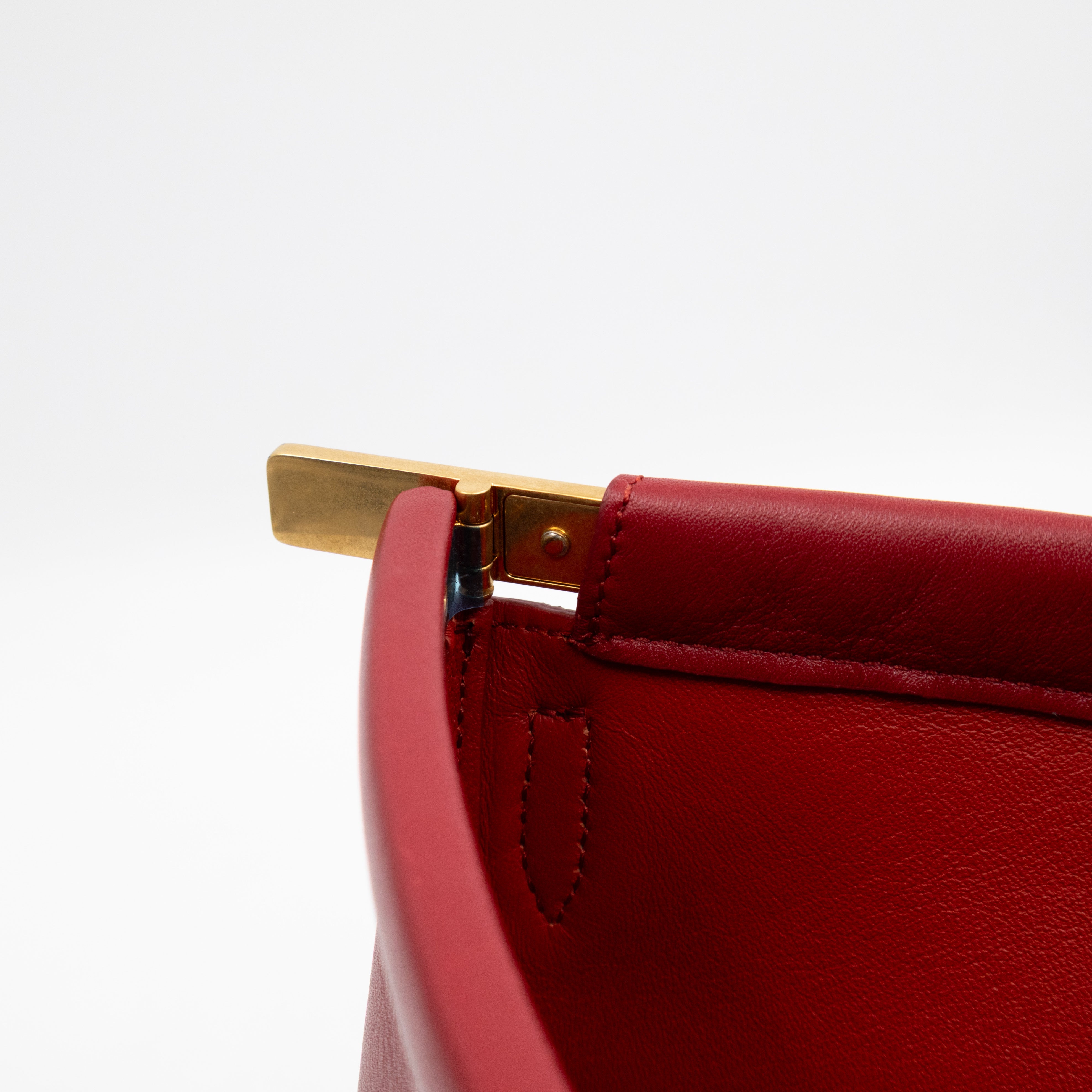 Clasp Bucket Bag Red Leather