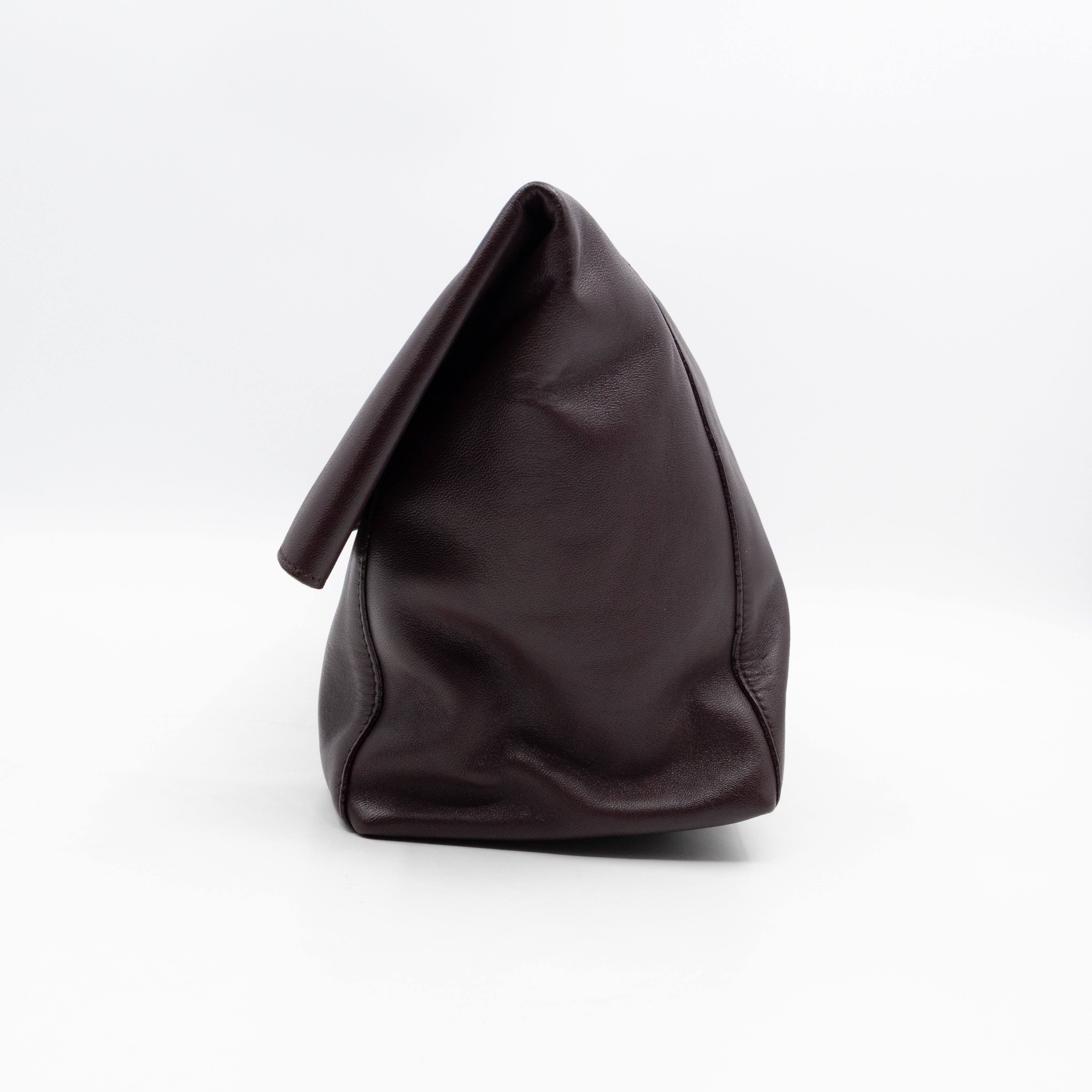 Cabas Fold-over Clutch Bag Burgundy Leather