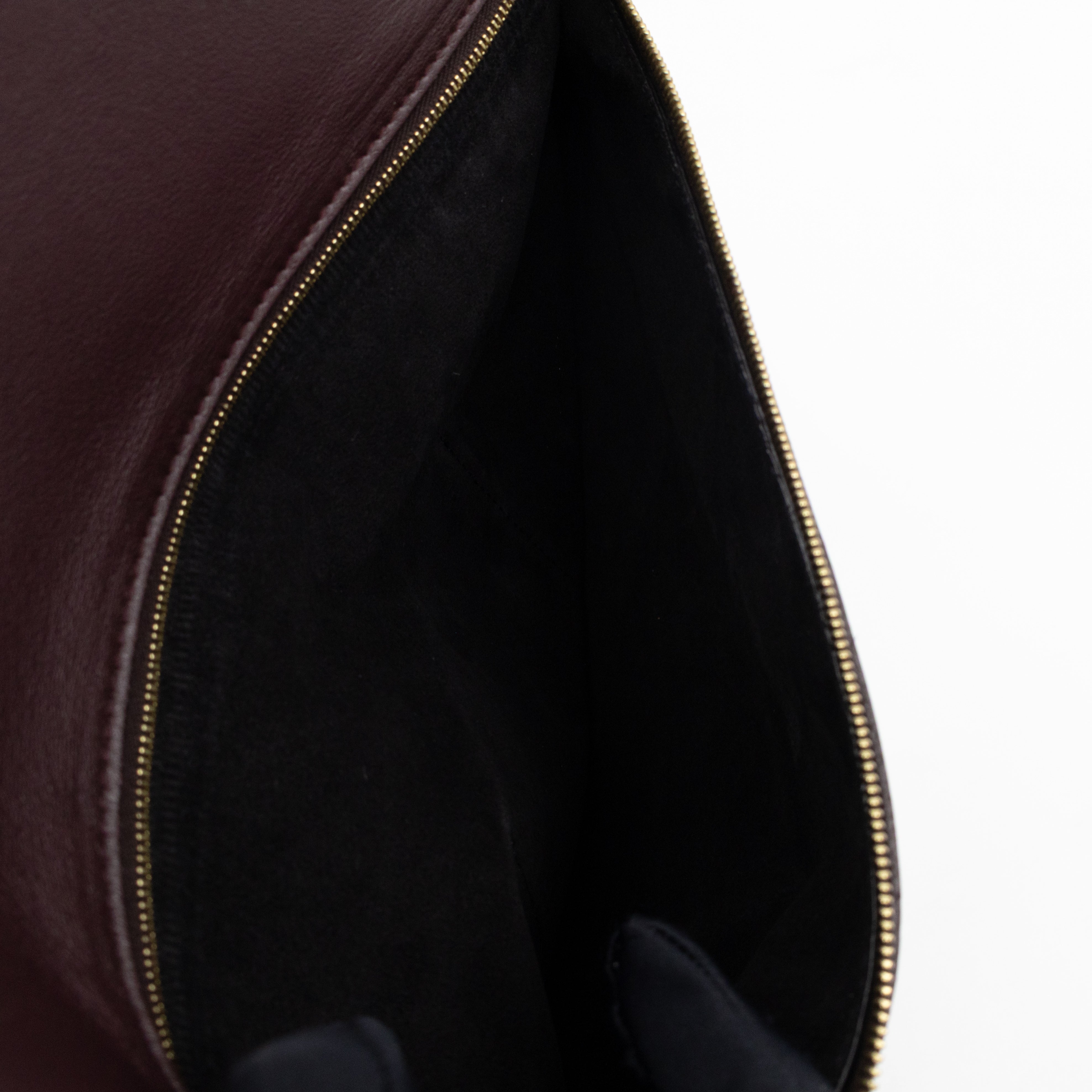 Cabas Fold-over Clutch Bag Burgundy Leather