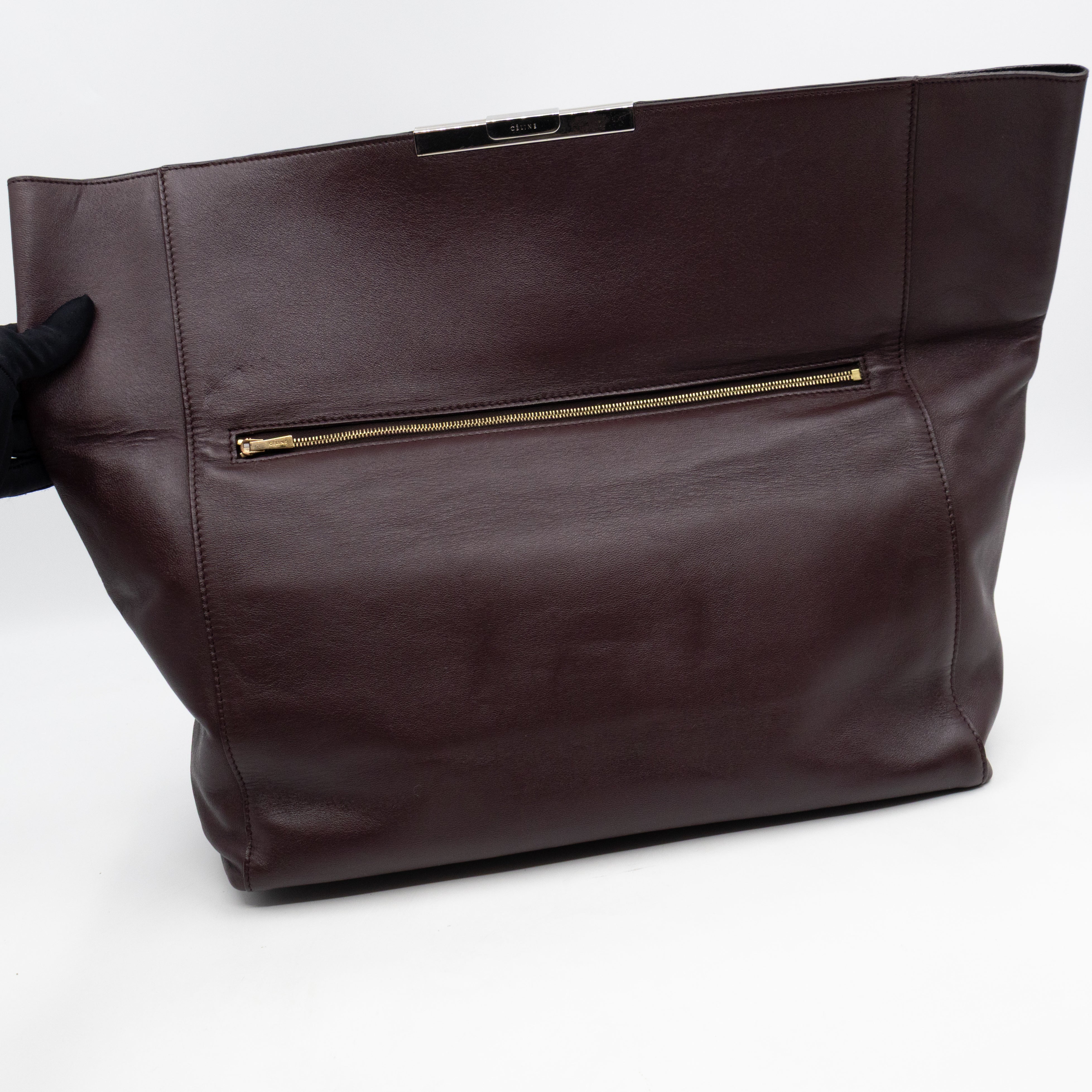 Cabas Fold-over Clutch Bag Burgundy Leather