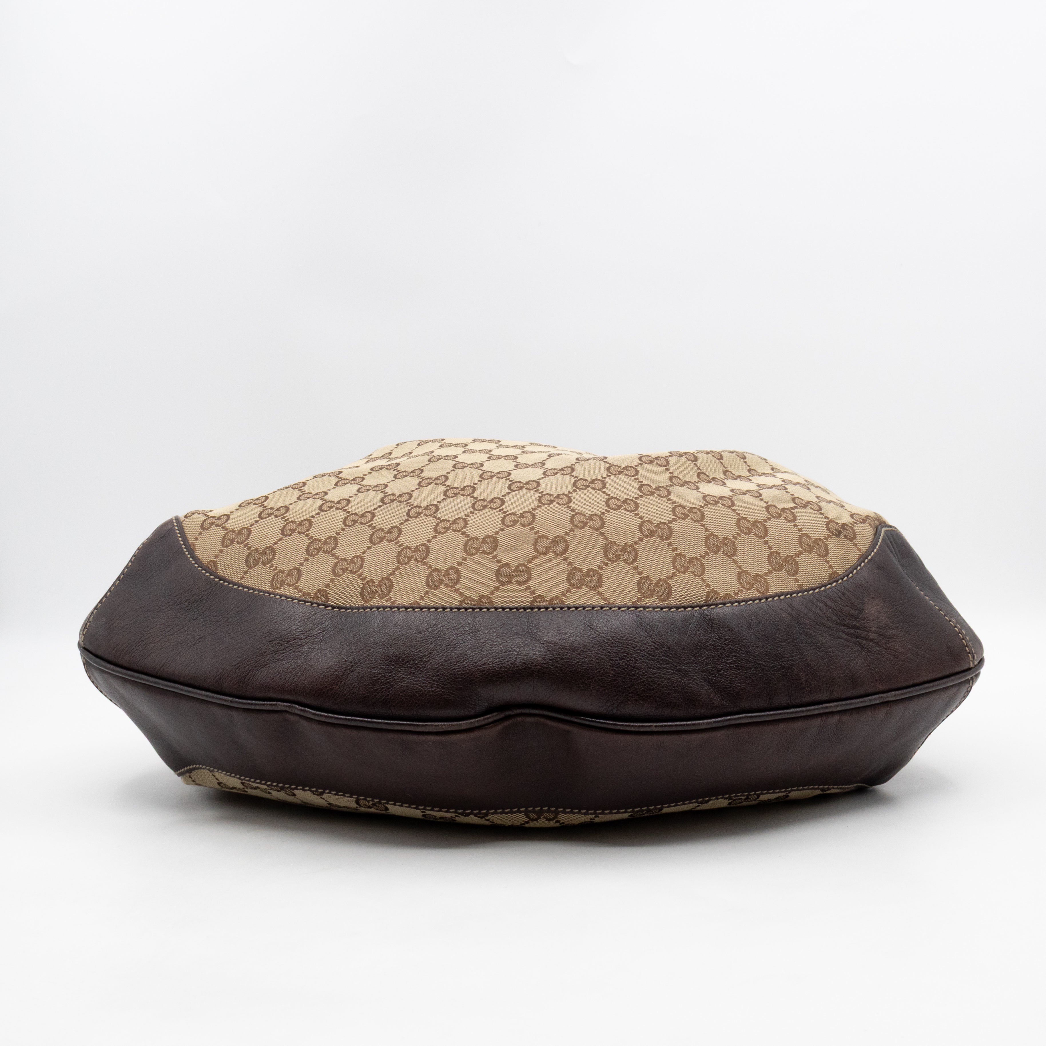 Bamboo Top Handle Hobo Bag GG Canvas Brown Leather