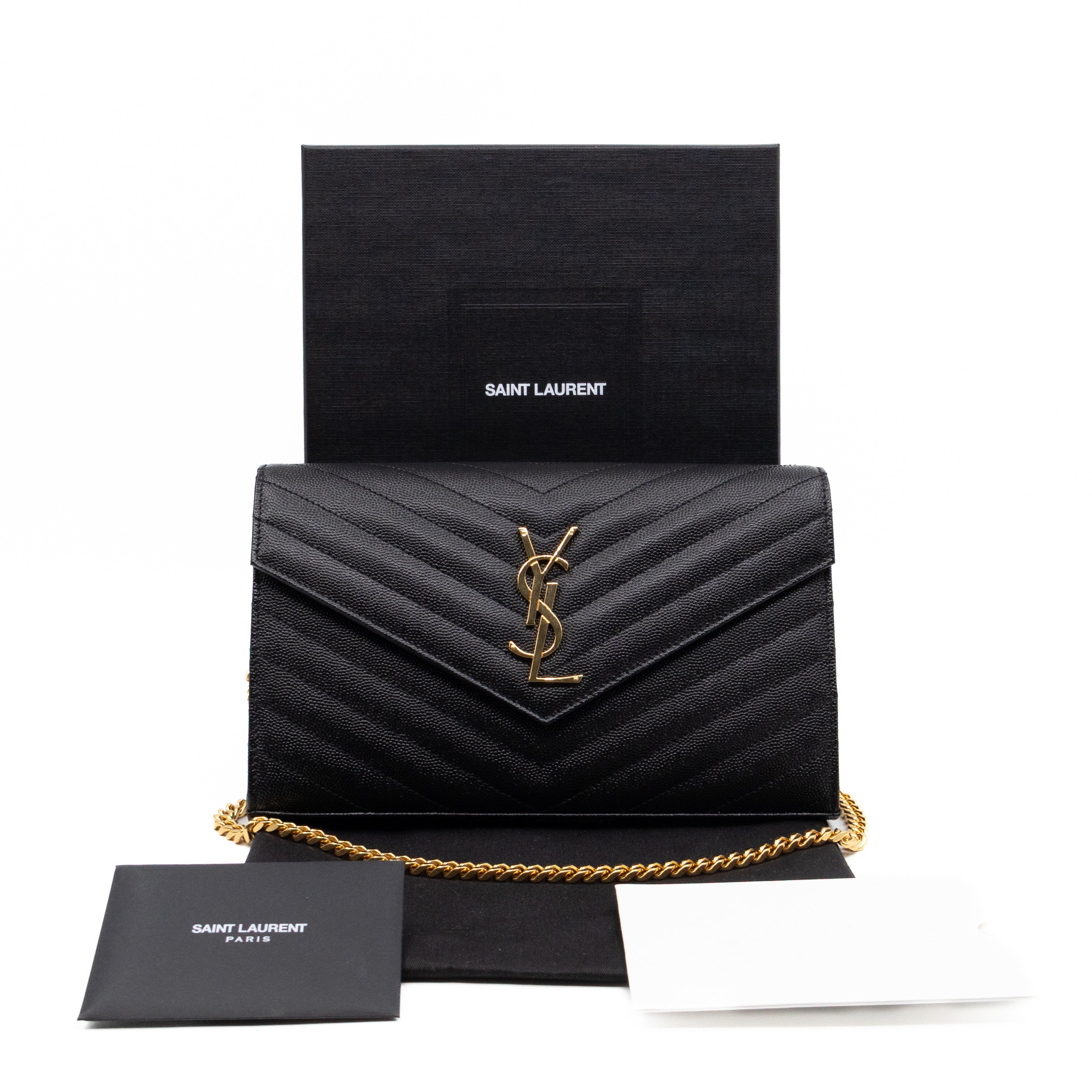 Classic Cassandre Chain Wallet Black Grain De Poudre Leather Gold