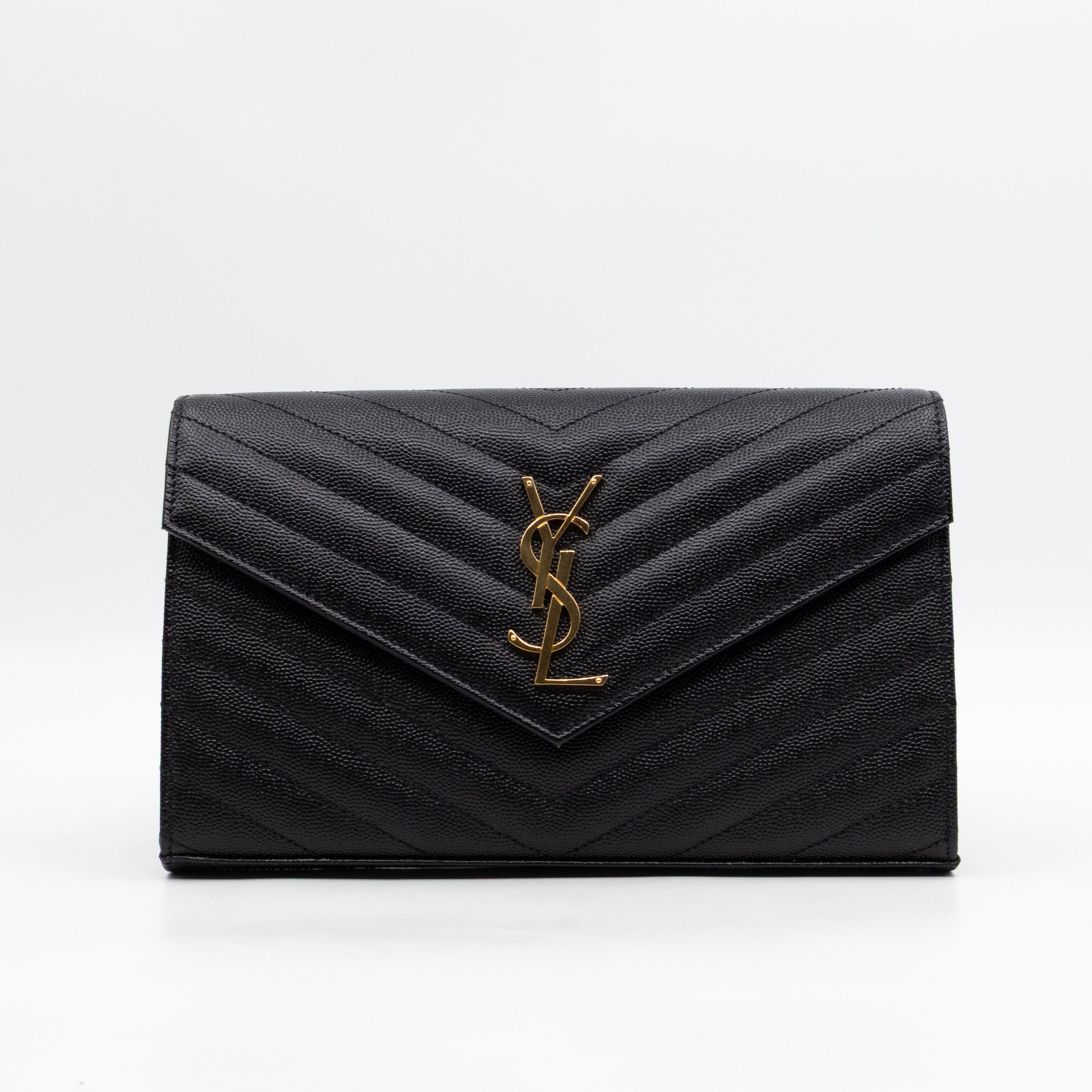 Classic Cassandre Chain Wallet Black Grain De Poudre Leather Gold
