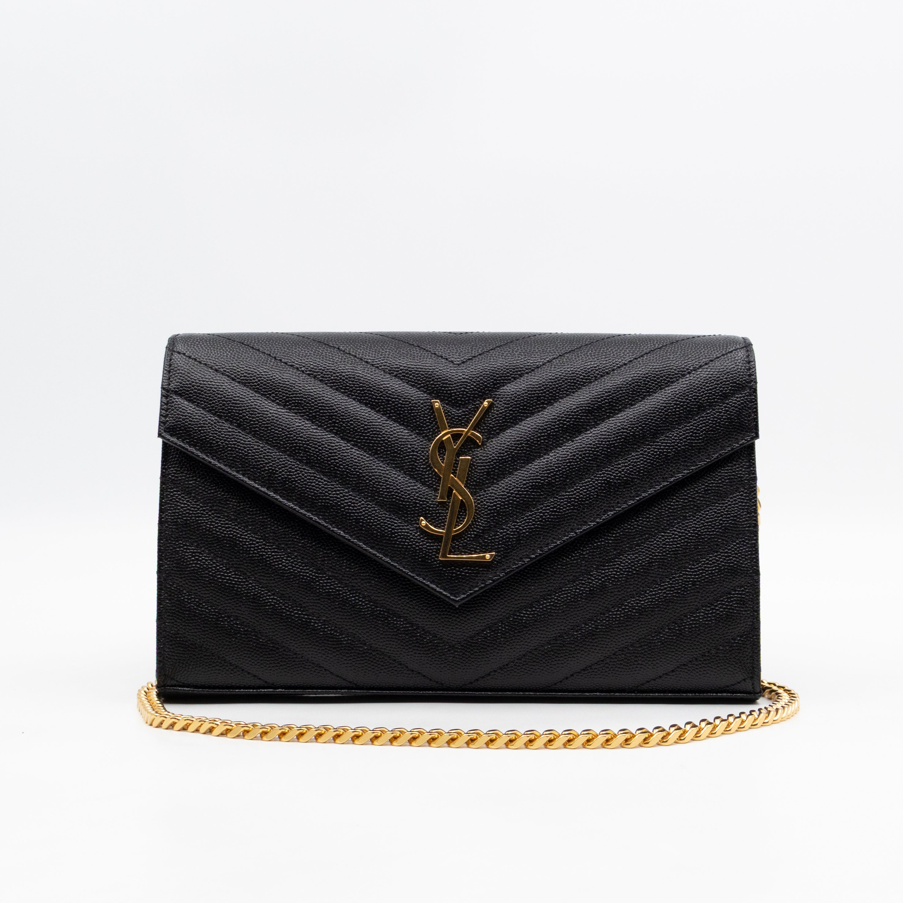 Classic Cassandre Chain Wallet Black Grain De Poudre Leather Gold
