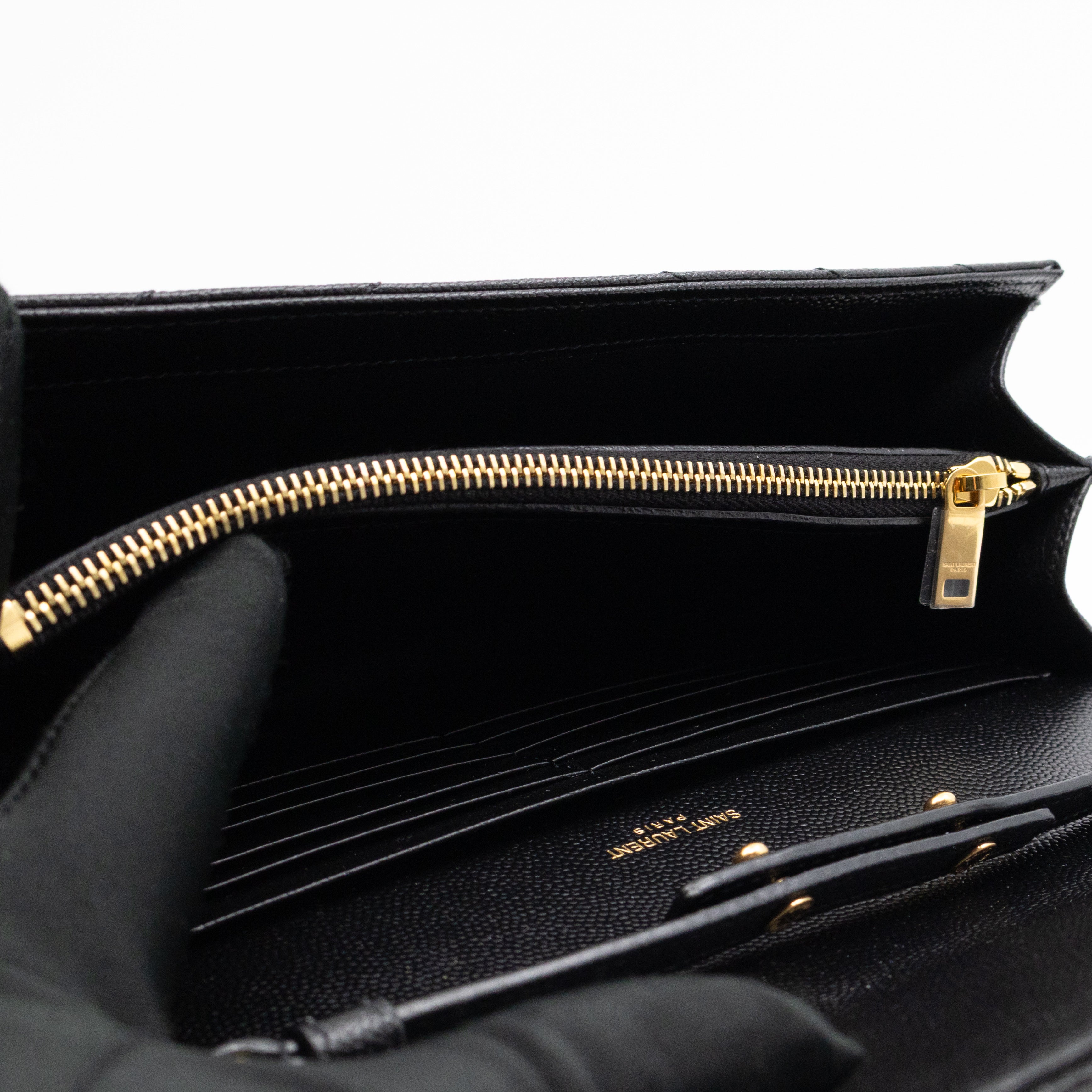 Classic Cassandre Chain Wallet Black Grain De Poudre Leather Gold