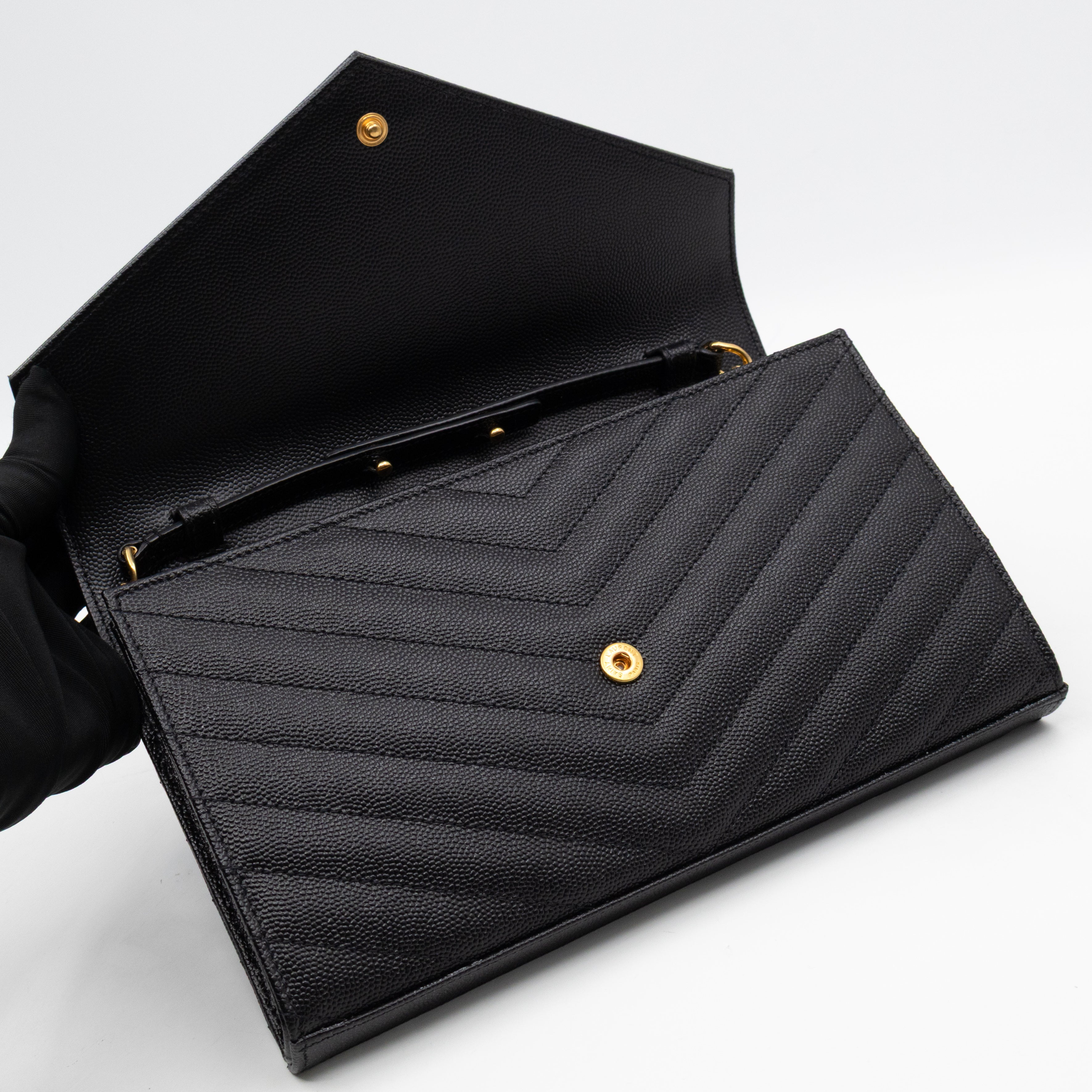 Classic Cassandre Chain Wallet Black Grain De Poudre Leather Gold