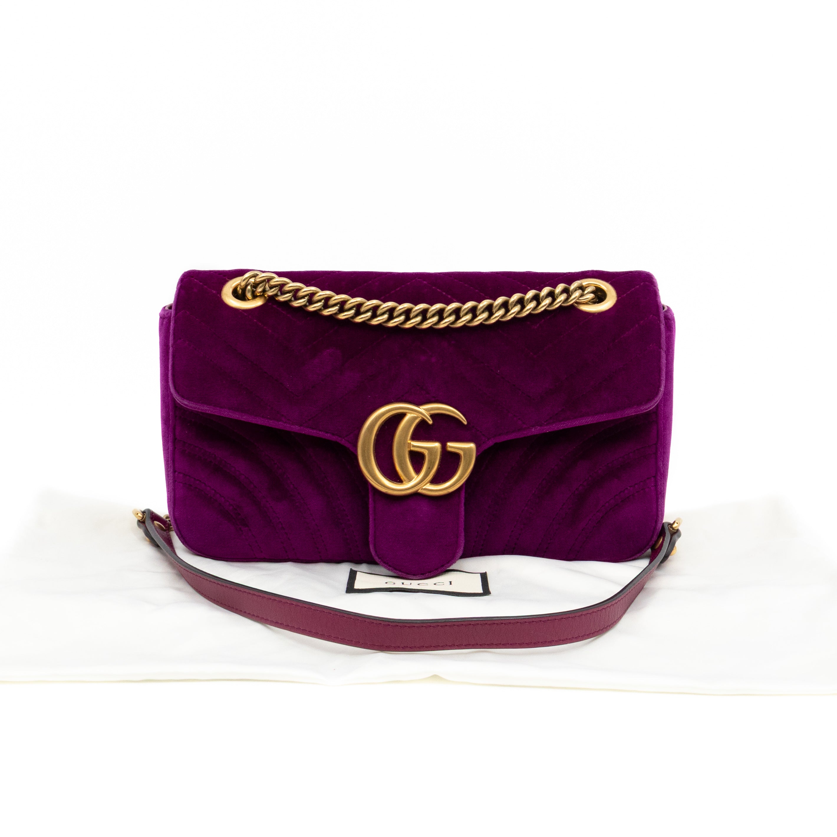 GG Marmont Flap Medium Purple Velvet Aged Gold